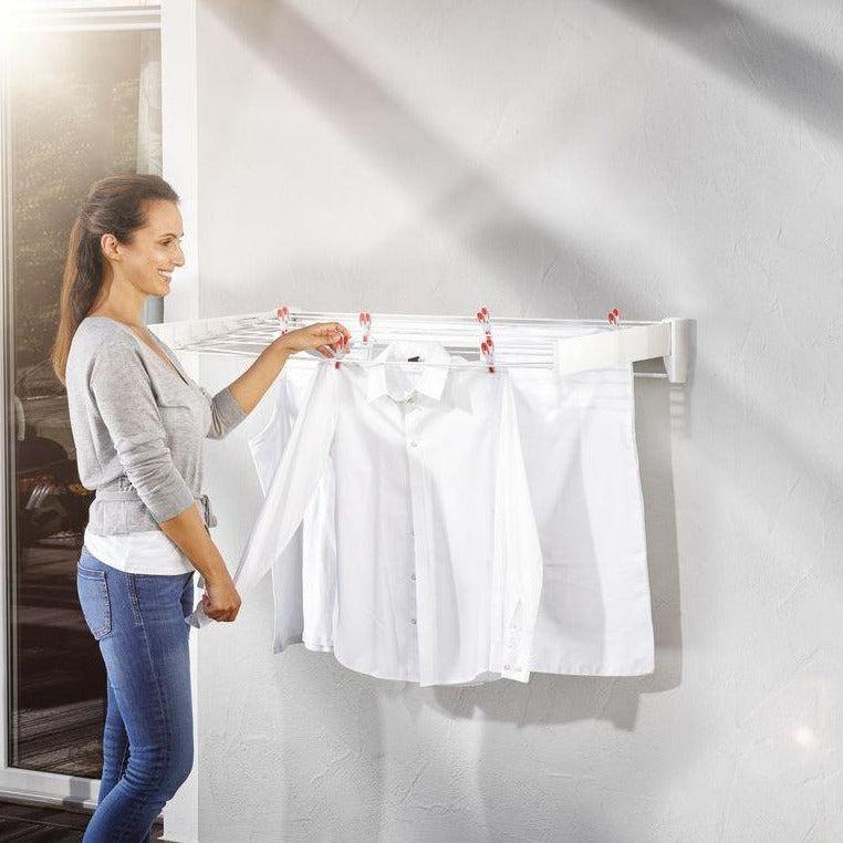 Leifheit Telegant Plus 100 Wall Mounted Clothes Drying Rack - White | Space Saving Laundry Organizer for Small Apartments & Bathrooms | Indoor Clothes Airer for Efficient Drying