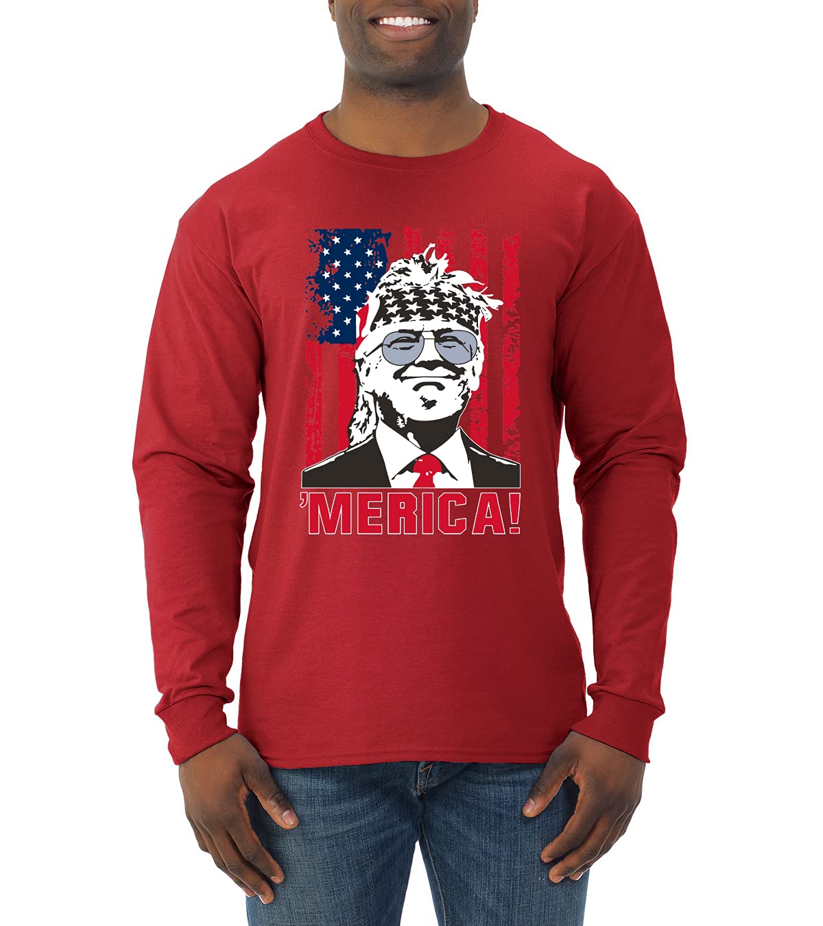 Funny Vintage Trump USA Flag Sleeve Print Political Men's Long Sleeve T-Shirt | Patriotic Conservative Gift for MAGA Supporters | Rally, Protest & Casual Wear