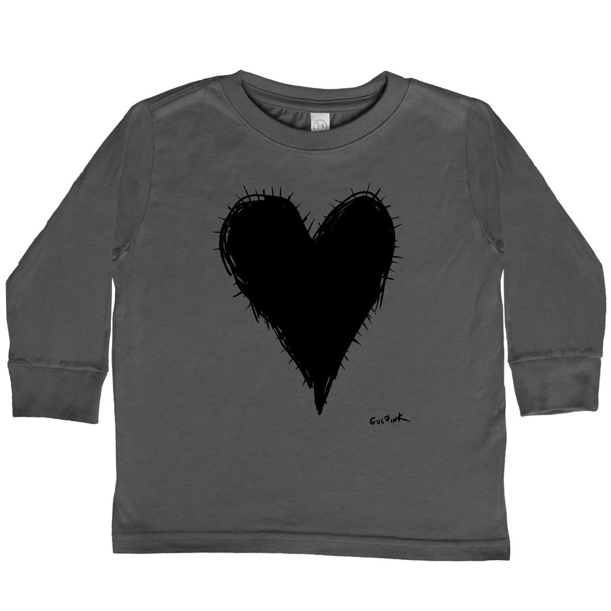 Inktastic Stitched Black Heart Toddler Long Sleeve T-Shirt - Gus Fink Studios | Cute Graphic Tee for Boys & Girls | Playdate & Family Outfit