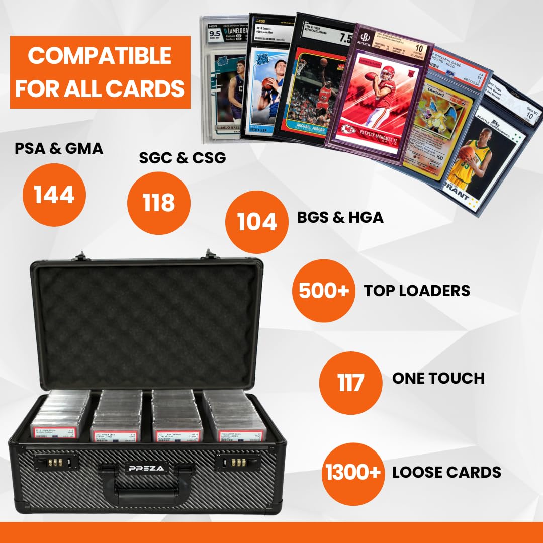 PREZA Graded Card Storage Box - Premium Trading Card Case for PSA, BGS & CGC Slabs - Carbon Fiber Protection for Sports & TCG Collectibles (X-Large) - Perfect for Display & Safekeeping at Home or Card Shows