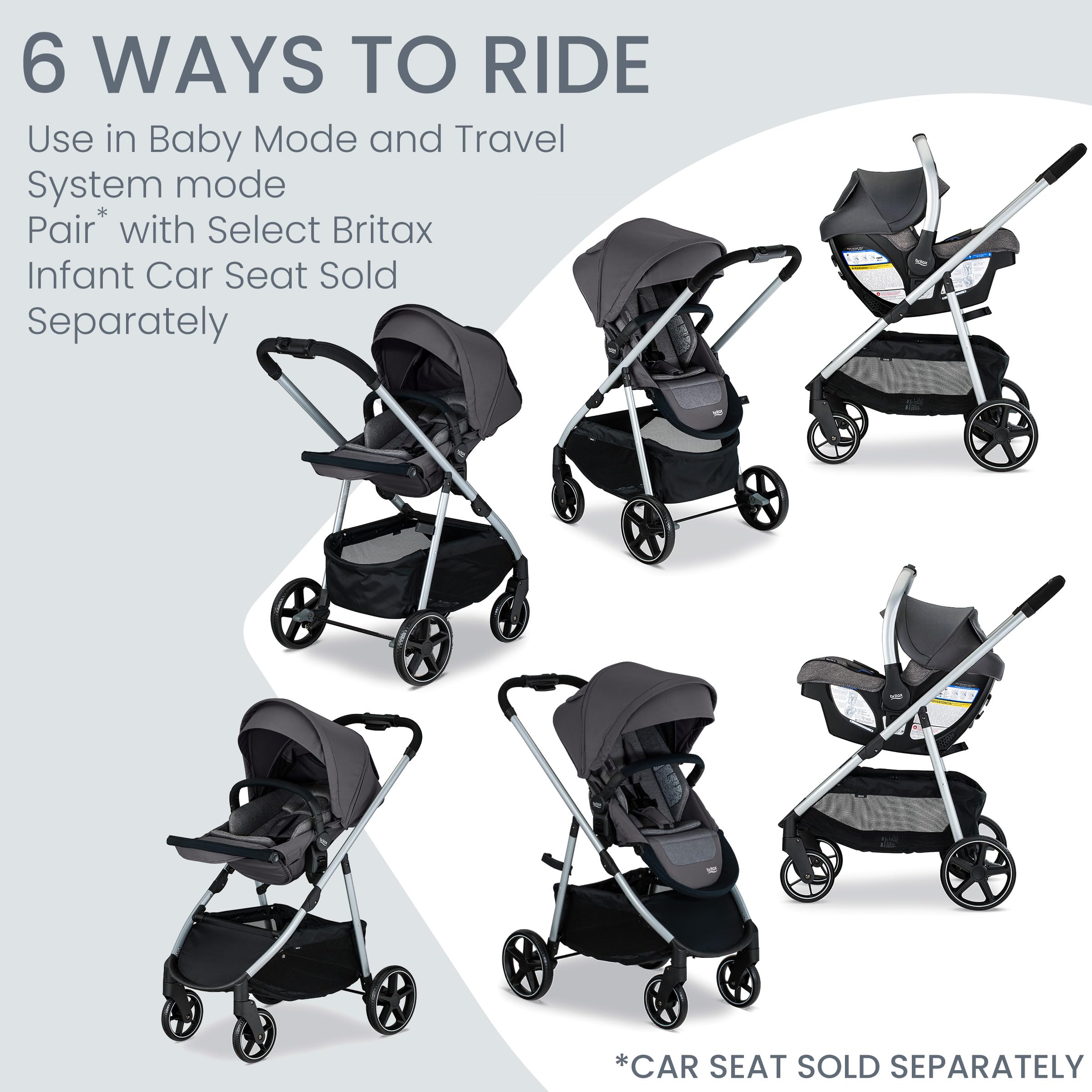 Britax Grove™ Modular Stroller - Lightweight Travel Stroller with CozyFit™ Insert & Bumper Bar | 6 Riding Modes | SafeWash Fabric | Pindot Stone | Perfect for City Walks, Shopping & Family Outings