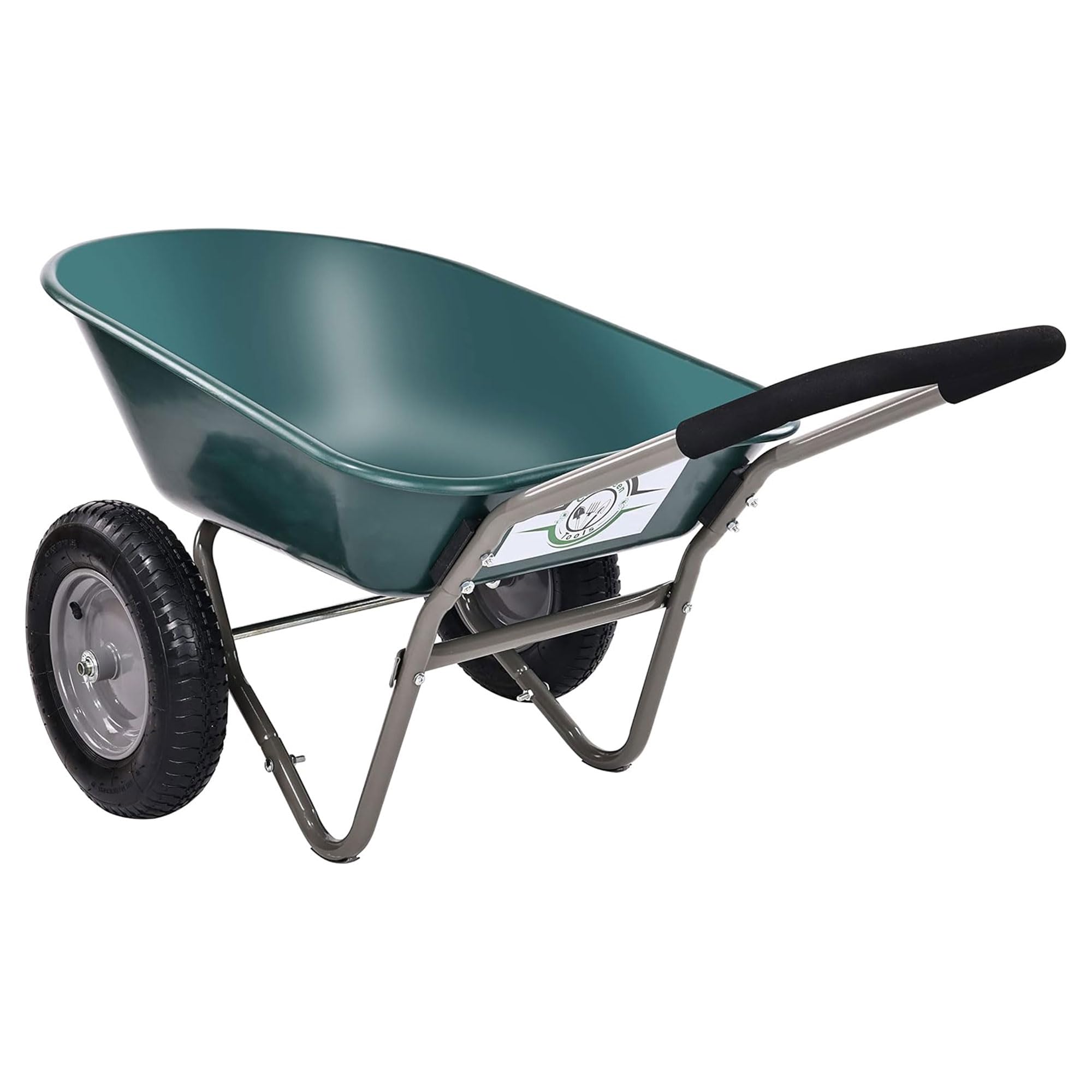 2 Wheel Heavy Duty Garden Wheelbarrow with Built-in Stand - Green Utility Yard Cart for Gardening, Landscaping & Home Improvement Projects