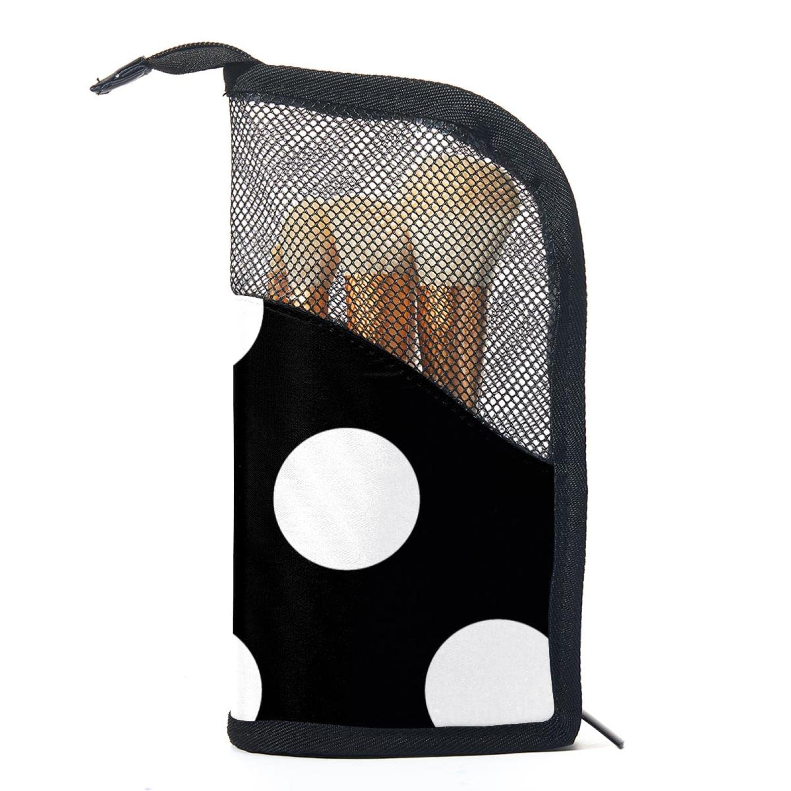 12-Piece Makeup Brush Organizer Bag with Classic Polka Dot Design - Portable Cosmetic Brush Holder Case for Travel, Home & Professional Makeup Artists