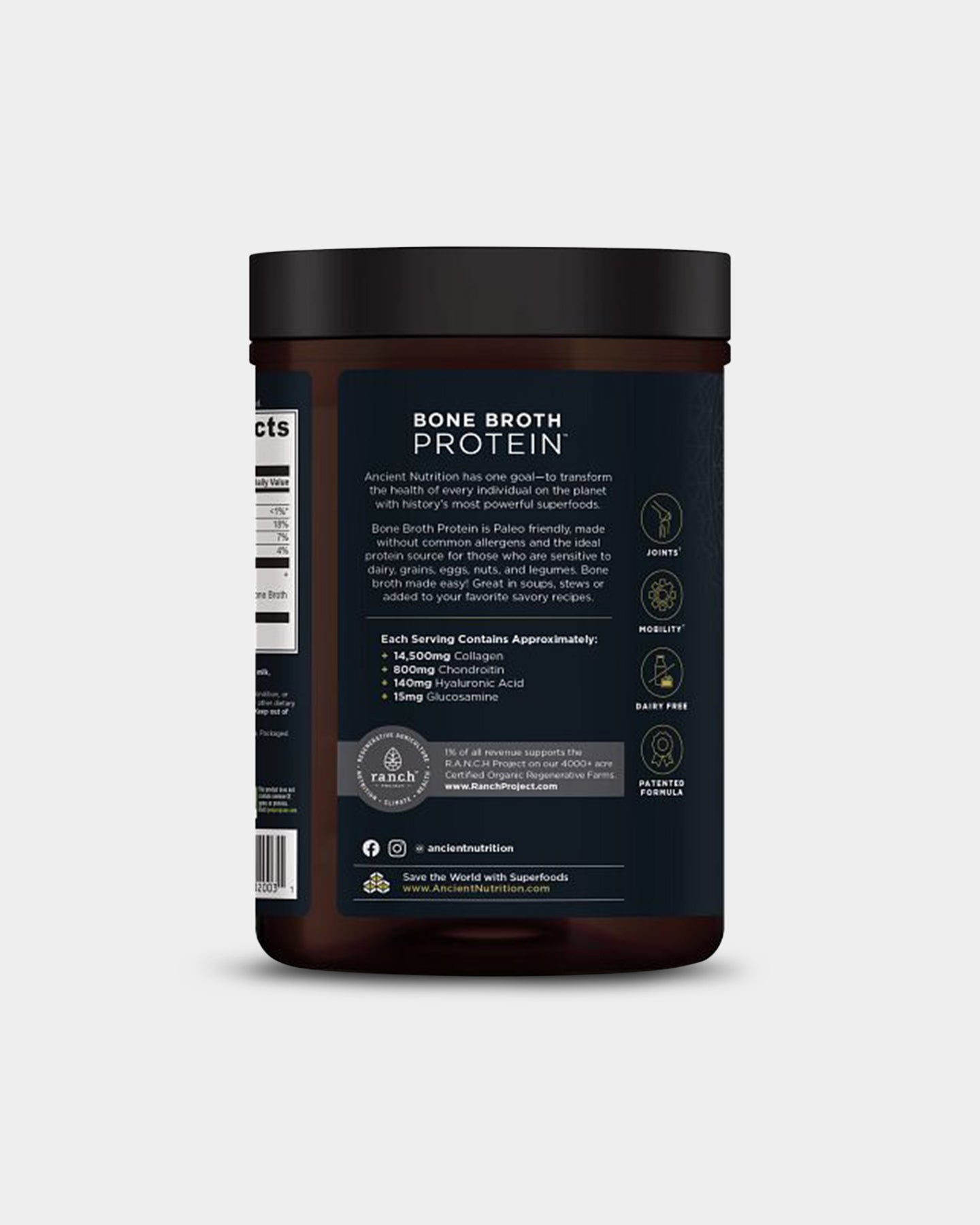 Ancient Nutrition Bone Broth Protein Powder - 20g Protein per Serving | Grass-Fed, Collagen Rich Supplement for Gut Health & Joint Support | Ideal for Smoothies, Soups & Post-Workout Recovery