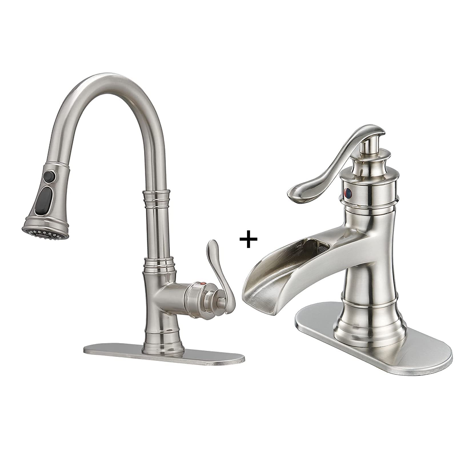 Brushed Nickel Pull-Out Kitchen Sink Faucet with 3 Spray Modes - Single Handle Waterfall Design for Modern Homes | Perfect for Washing Dishes, Filling Pots & Cleaning Countertops