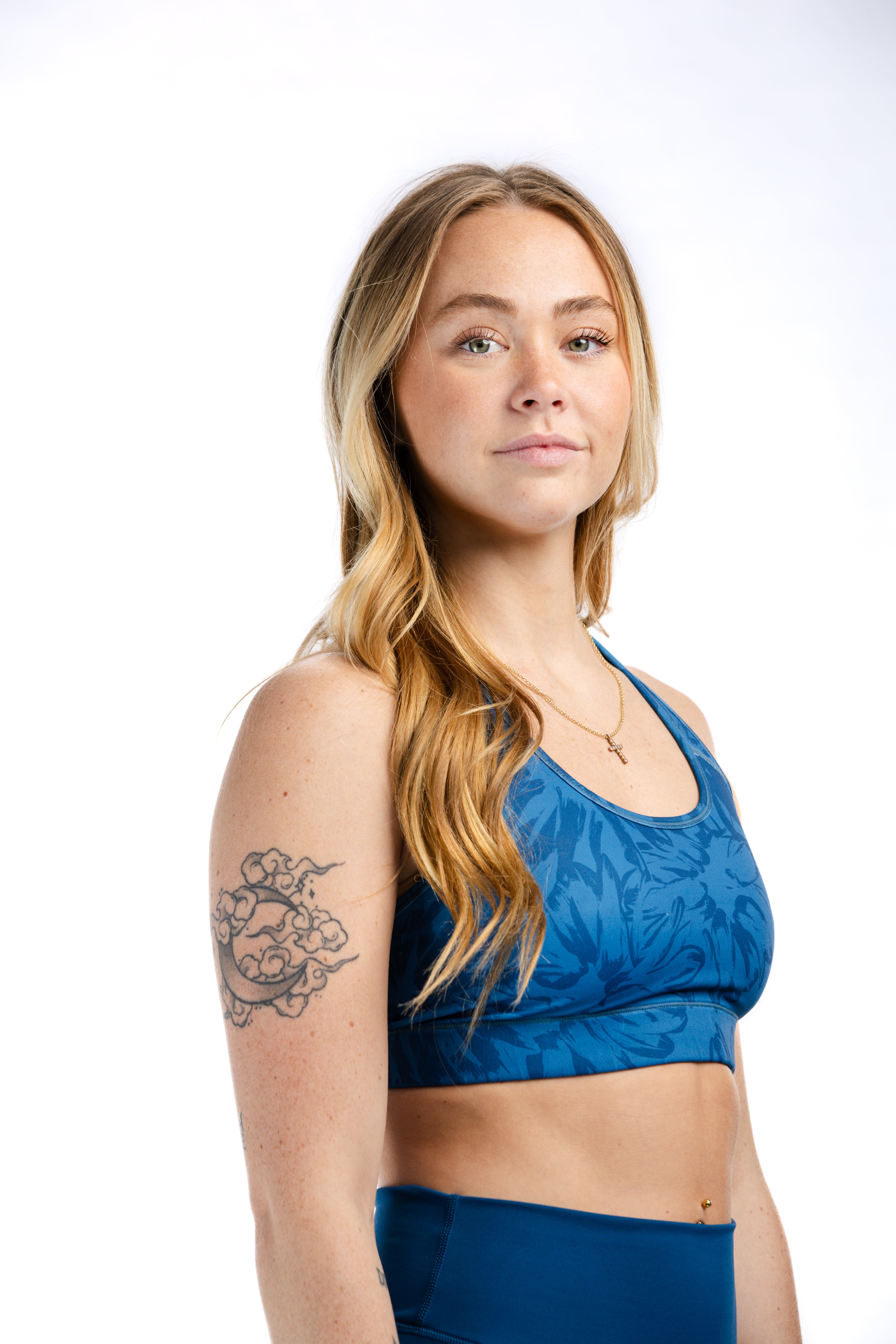 Empowered High Support Sports Bra - Blue Floral Print | Yoga, Running & Gym Workouts | Moisture-Wicking & Breathable Activewear