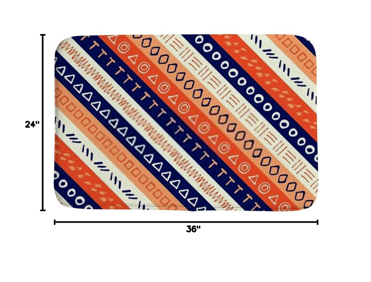 Non-Slip Memory Foam Bath Mat - Soft Absorbent Retro Navy & Orange Bathroom Rug, Quick-Drying Shower Mat with Hand-Drawn Pattern - Perfect for Bathroom Safety and Decor (Ideal for Kids, Elderly & Modern Homes)