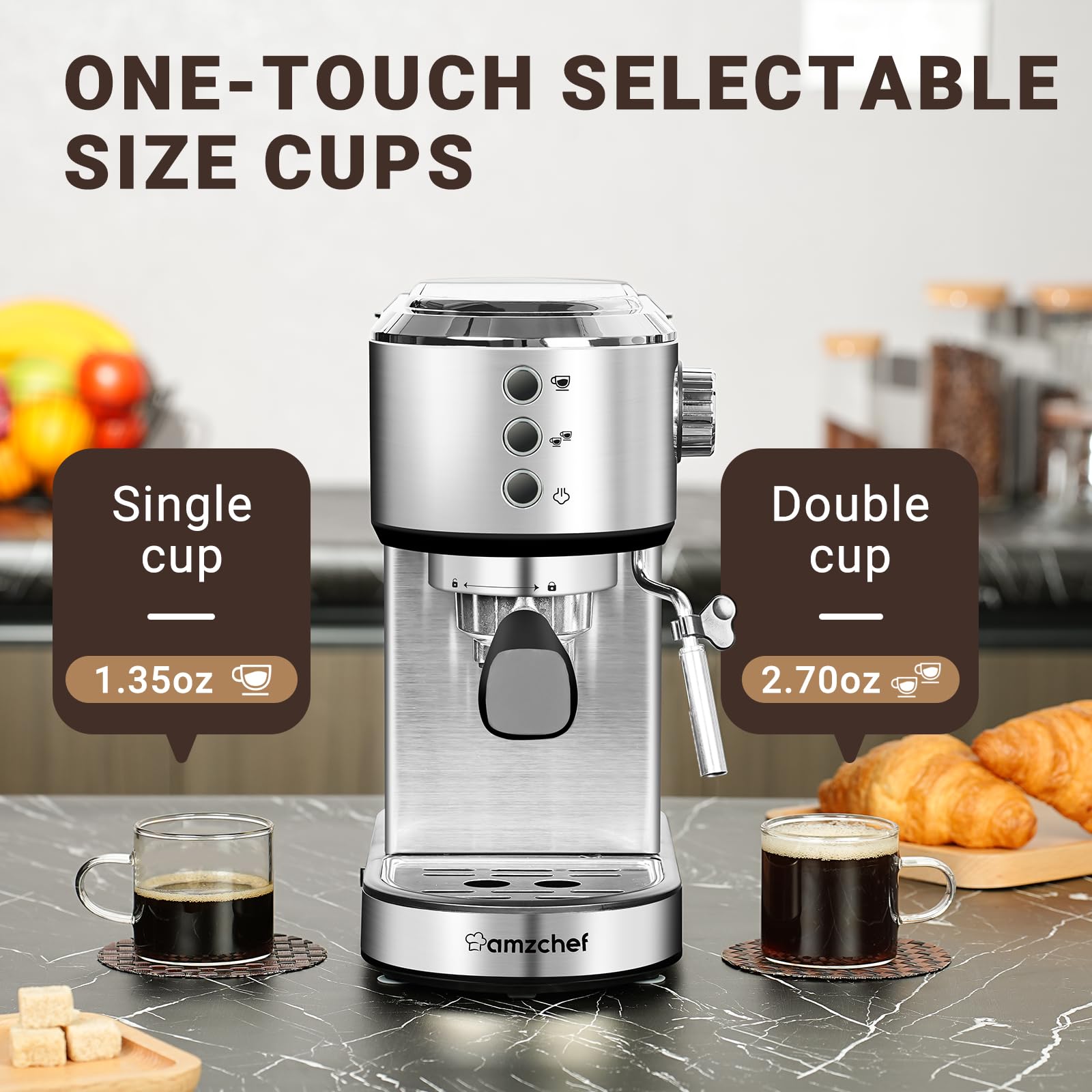 AMZCHEF 20 Bar Espresso Machine, Professional Coffee Maker with Milk Frother & Steam Wand, Compact Stainless Steel Espresso Maker, 34oz Detachable Water Tank - Perfect for Home, Office, Gifts for Dad & Mom (Father's Day, Mother's Day, Christmas)