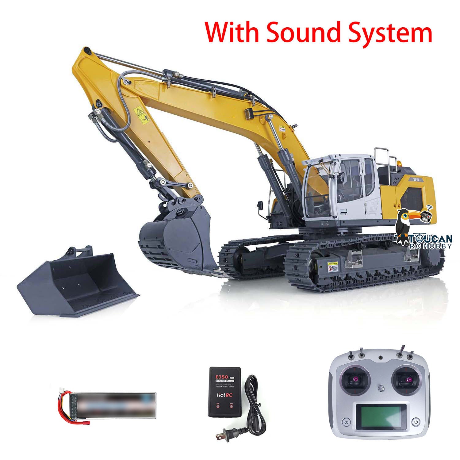 1/14 XDRC Metal Hydraulic RC Excavator 945 - Remote Control Construction Toy with Sound & Light System, Pre-Assembled & Painted - Perfect for Hobbyists, Collectors & Kids Outdoor Play