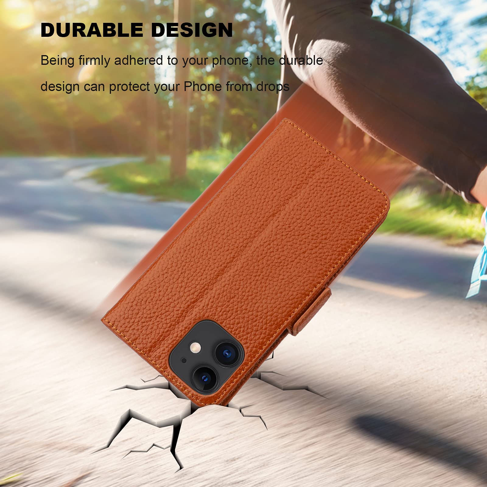 Premium Genuine Leather iPhone 11 Wallet Case with Wireless Charging & RFID Blocking - Flip Folio Cover with Card Slots, Kickstand & Wrist Strap (6.1 Inch, Brown) - Perfect for Travel, Work & Everyday Use