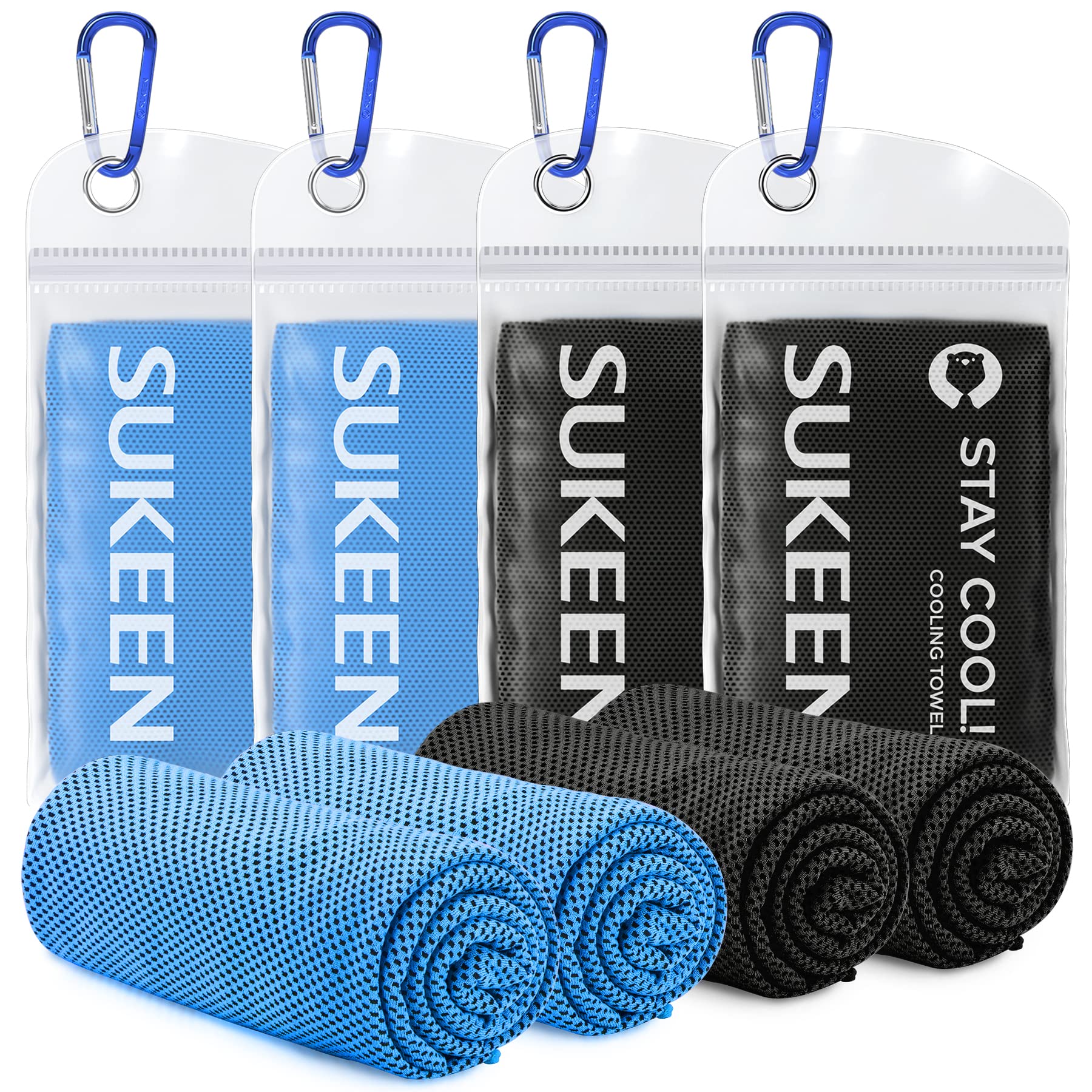 Sukeen 4 Pack Cooling Towels for Neck & Face - Lightweight Microfiber Sweat Towels | Soft, Breathable & Quick-Drying | Perfect for Workout, Yoga, Golf, Gym, Camping, Running & Outdoor Sports (40