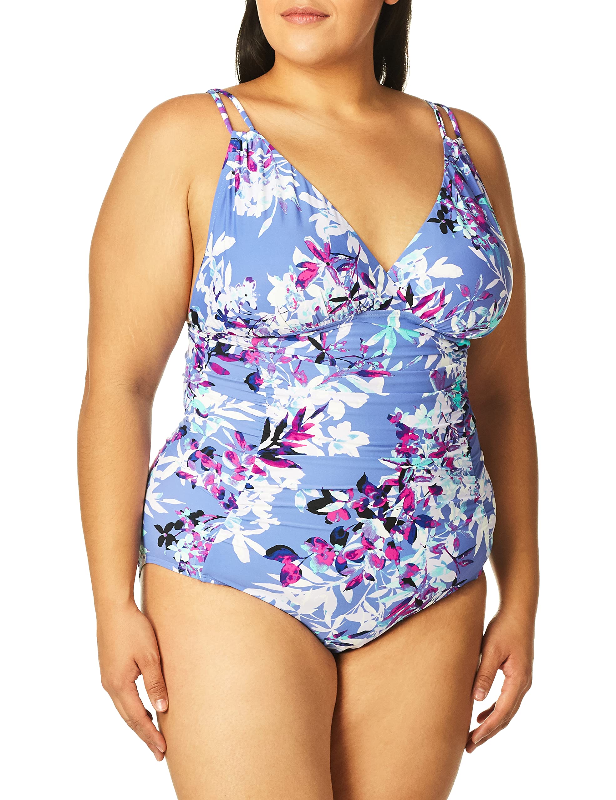 Calvin Klein Women's One Piece Swimsuit with Removable Cups - Sexy Shirred Bathing Suit for Beach, Pool & Vacation | Plus Size Swimwear Options Available