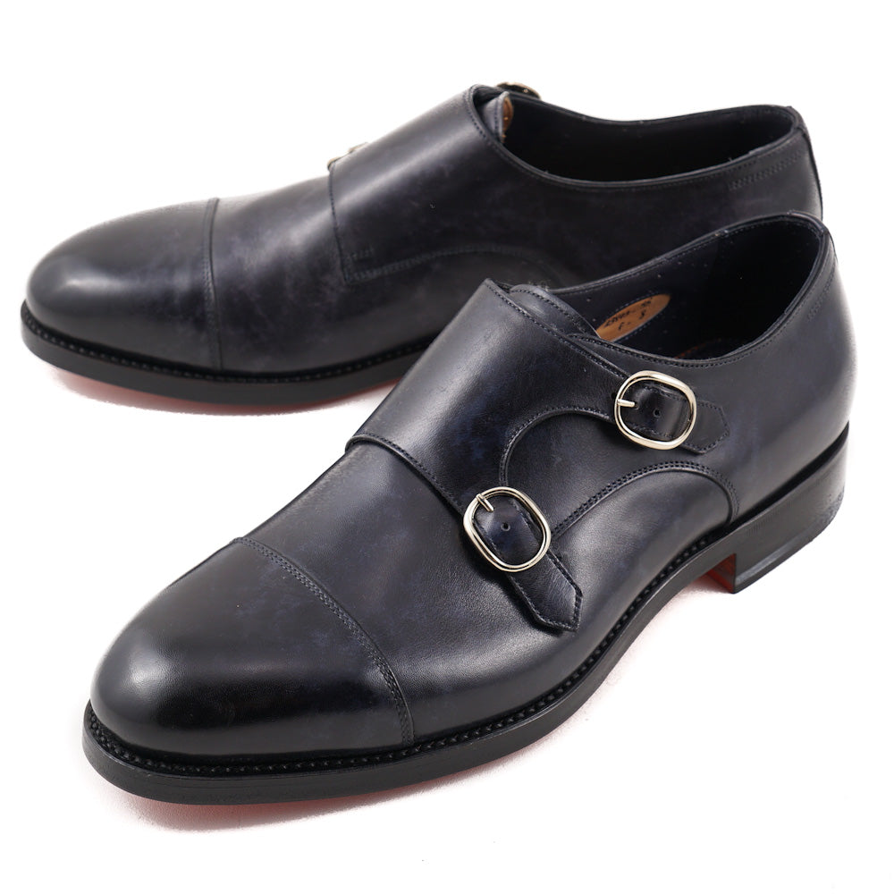 Santoni Navy Blue Double Buckle Monk Strap Dress Shoes for Men - Perfect for Business, Office & Formal Occasions
