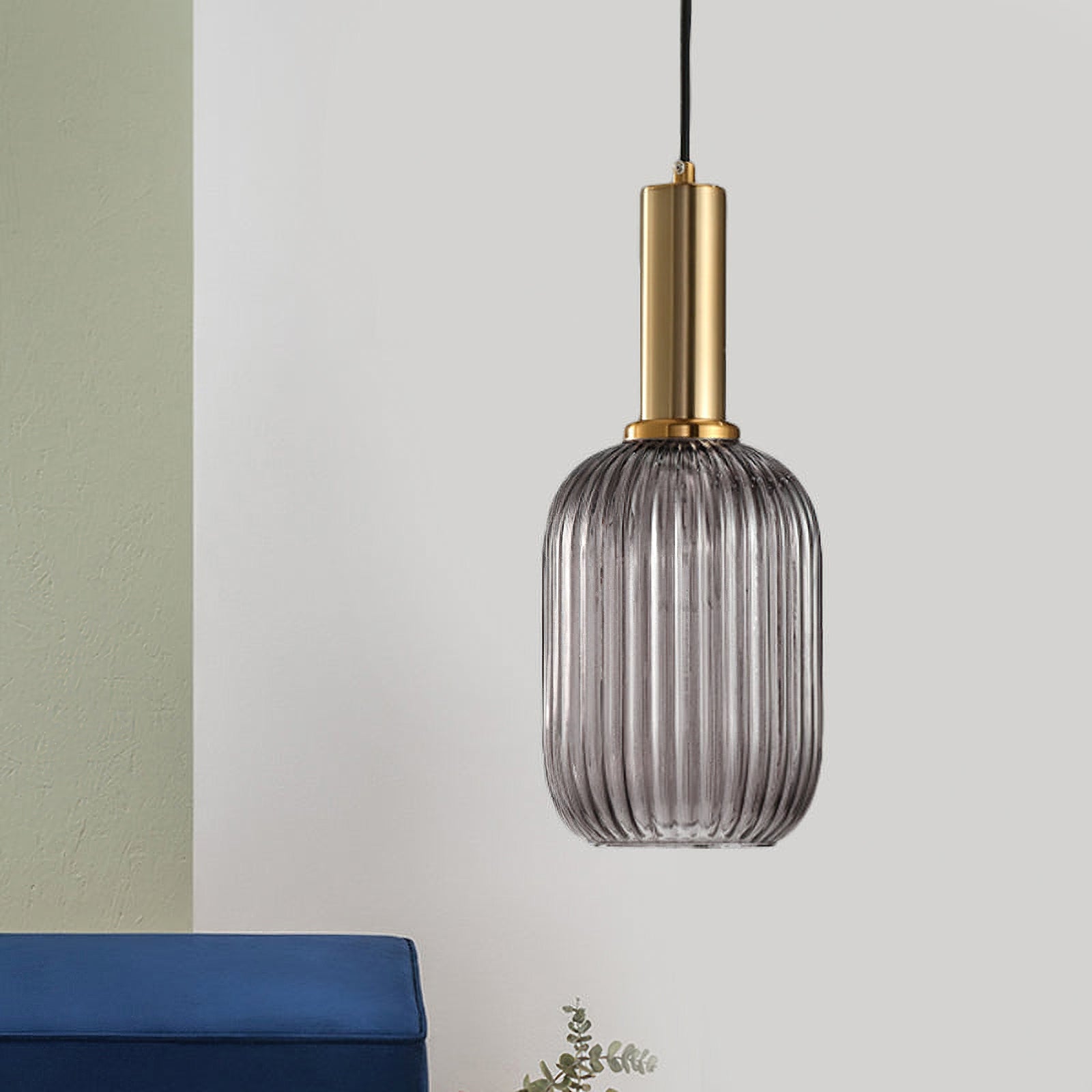 Modern Oval Reeded Glass Pendant Light - Sleek Farmhouse Ceiling Fixture for Kitchen Island, Dining Room & Bedroom Lighting