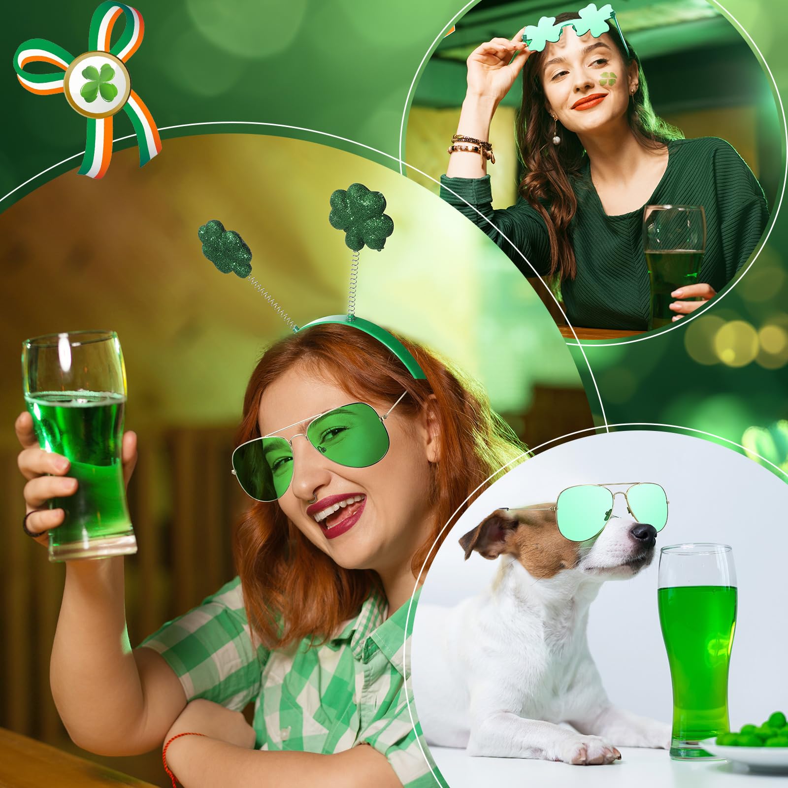 St. Patrick's Day Women's Headband and Glasses Set - Shamrock Costume Accessories for Women & Girls | Perfect for Irish Themed Parties, Parades, and Festive Celebrations
