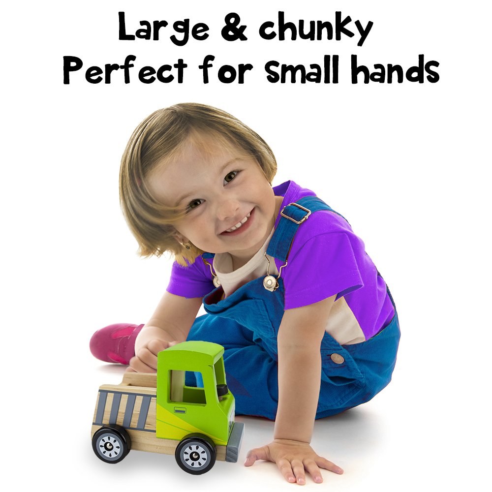 Imagination Generation Natural Beech Wood Pickup Truck Toy with Wooden Wheels - Eco-Friendly Lime Green Toy Car for Kids, Perfect for Pretend Play & Toddler Learning Activities