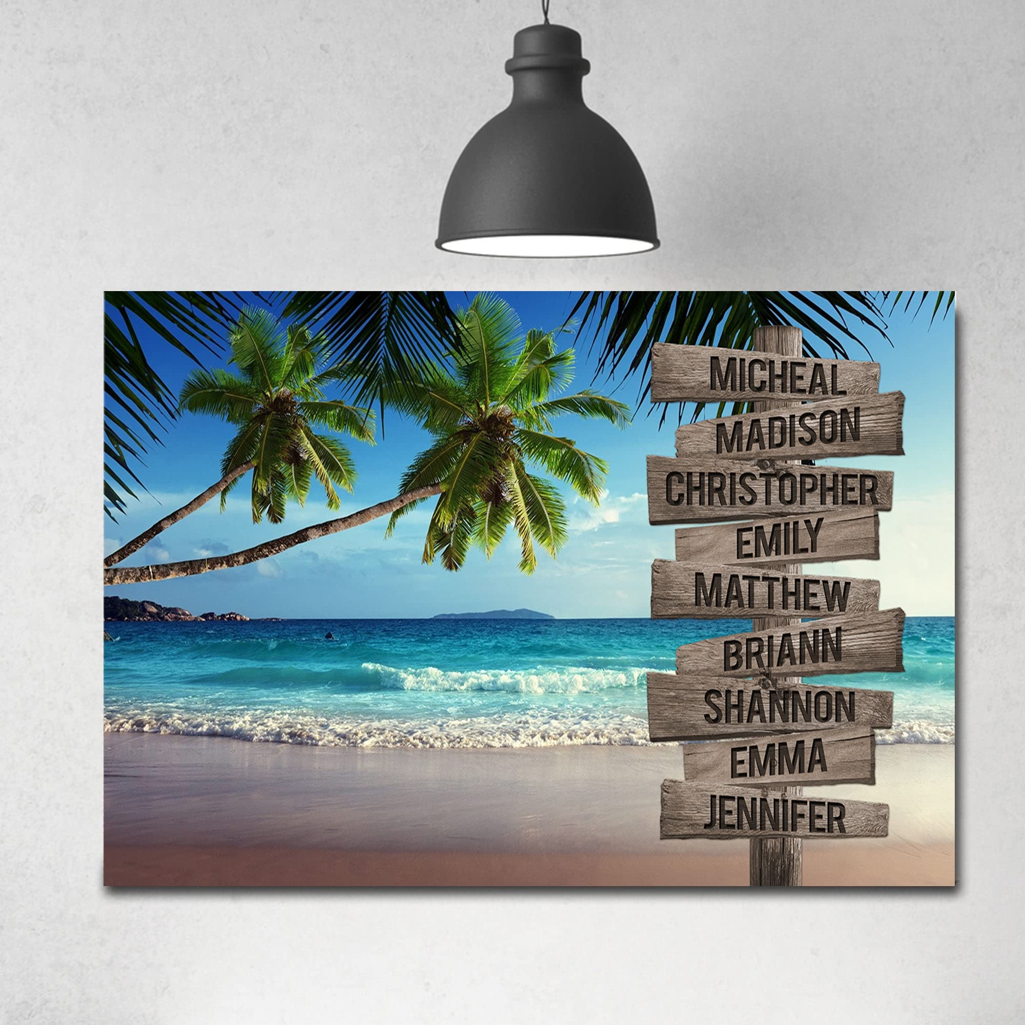 Premium Custom Tropical Beach Scenery Canvas Wall Art - Personalized Family Name Sign for Home Decor (36