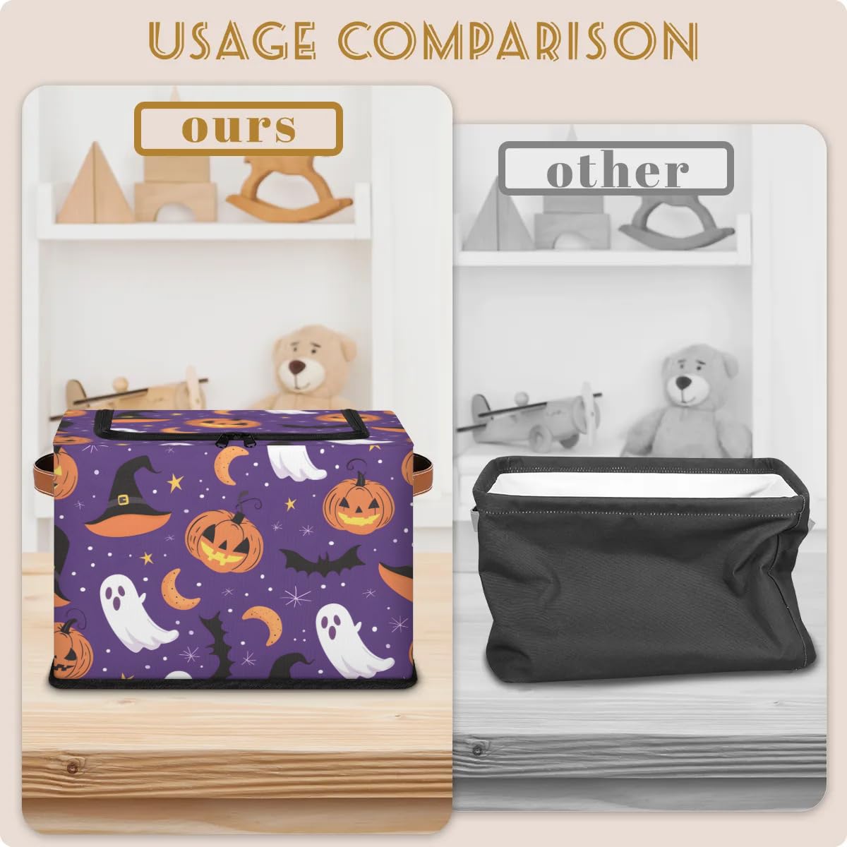 Halloween Ghost Storage Boxes with Sturdy Handles - 2 Pack Zippered Storage Bins for Clothes, Toys & Home Organization | Perfect for Seasonal Decor, Kids' Room & Party Supplies
