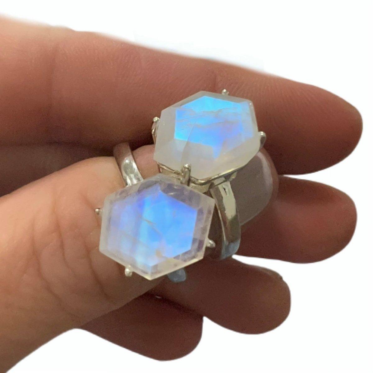 Hexagon Crystal Gold Moonstone Ring - Elegant Boho Jewelry for Women, Perfect for Wedding, Party & Everyday Wear