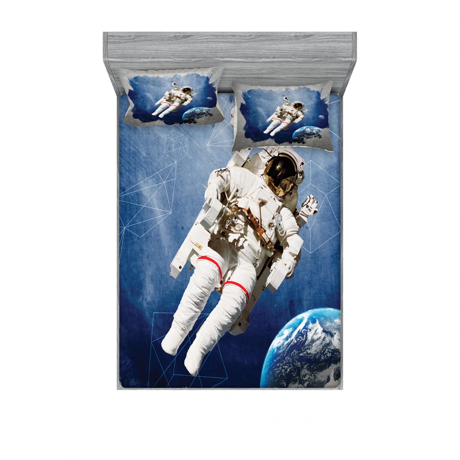 Ambesonne Galaxy 2-Piece King Size Fitted Sheet Set with 4 Pillow Shams - Digital Planet Earth Space Themed Bedding Decor in Blue Grey | Perfect for Astronomy Lovers, Kids Room & Unique Home Decor
