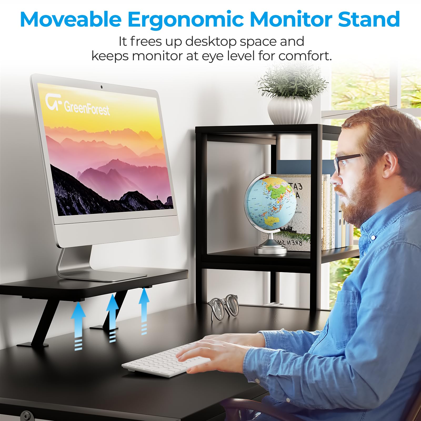 GreenForest 67-inch Computer Desk with Printer Shelf & Monitor Stand - Reversible Office Desk with 2 Hooks - Sturdy Home Workstation for Study, Writing, Working & Gaming (Black) - Perfect for Home Office, Dorm Room & Small Spaces