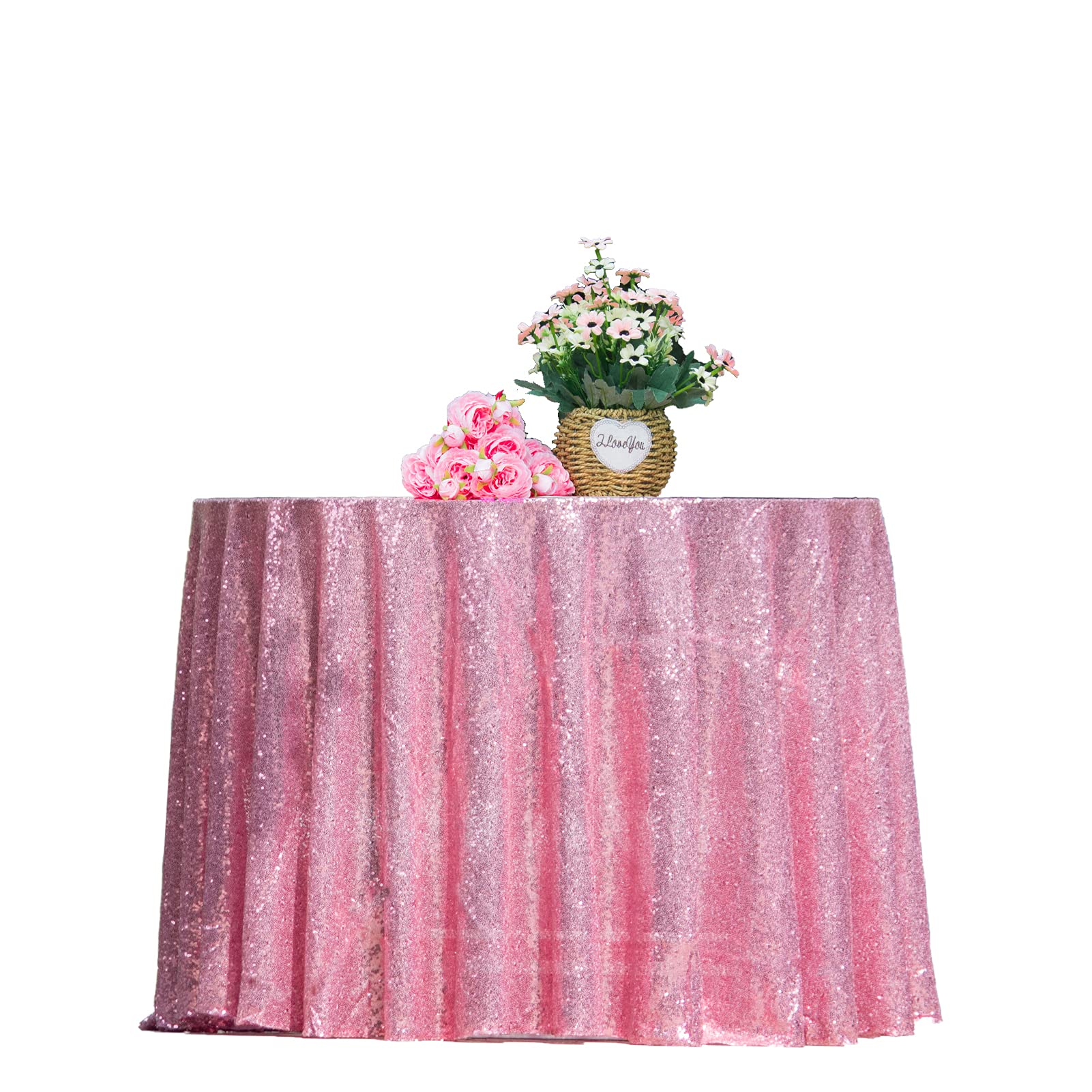 50 Inch Round Rose Pink Sequin Tablecloth - Sparkly Glitter Table Cover for Weddings, Bridal Showers, Birthdays & Prom Decorations | Perfect for Round Tables, Party Decor & Special Events
