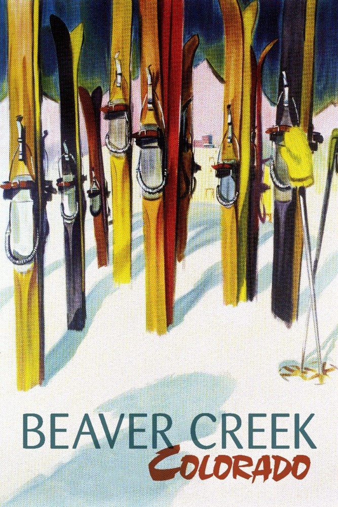 Beaver Creek Colorado Ski Resort - Colorful Skis 85108 - 24x36 Signed Art Print - Wall Decor Poster for Ski Lodge, Home Office & Mountain Cabin Decor