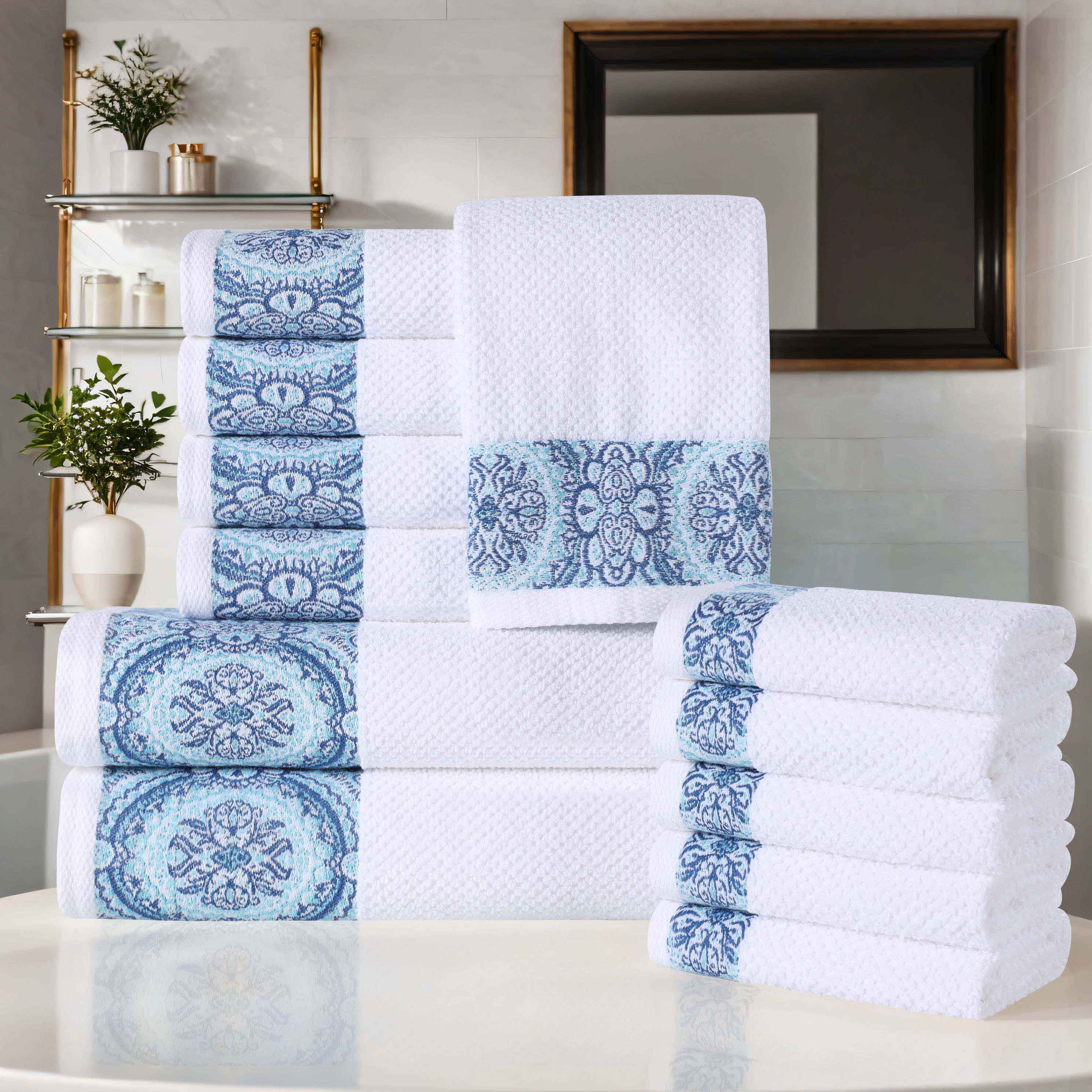 Premium 12-Piece Medallion Cotton Jacquard Towel Set - Soft, Absorbent & Luxurious Bath, Beach & Spa Towels for Home & Hotel Use