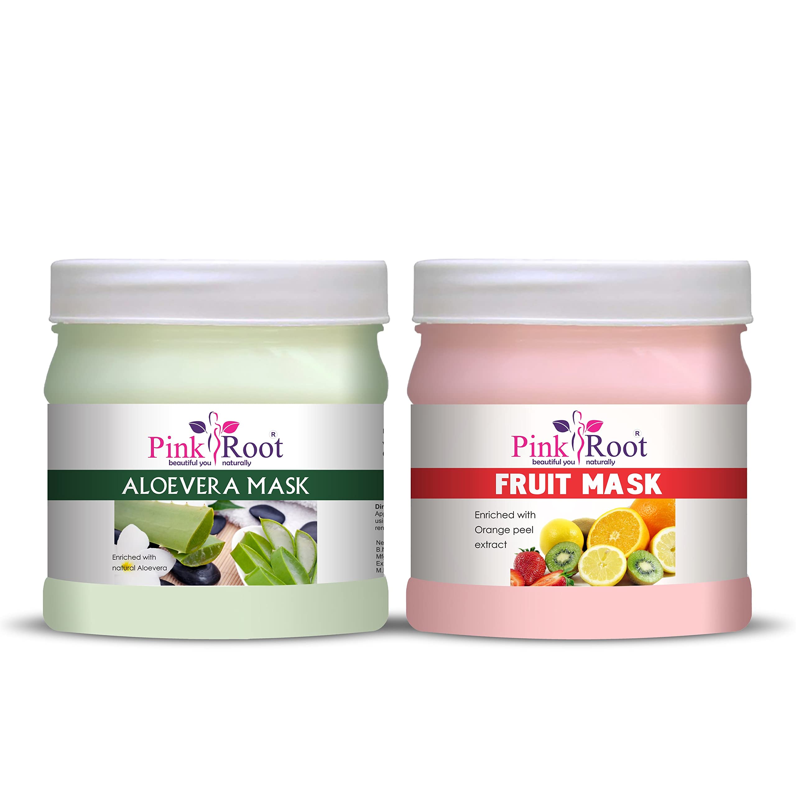 Organic Pink Root Aloe Vera Face Mask & Fruit Extract Mask Set - 500g Each - Hydrating & Brightening Skin Care for Dry & Sensitive Skin - Perfect for Spa Day & Night Routine