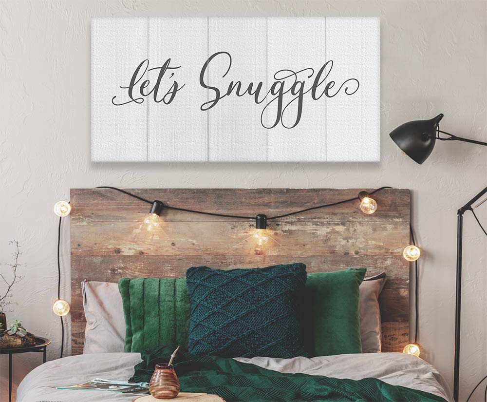 Let's Snuggle Romantic Couples Wall Art - 12x24 Canvas Wood Print for Bedroom Decor Above Bed, Housewarming Gift for New Home | Perfect for Valentine's Day, Anniversary & Cozy Bedroom Aesthetics