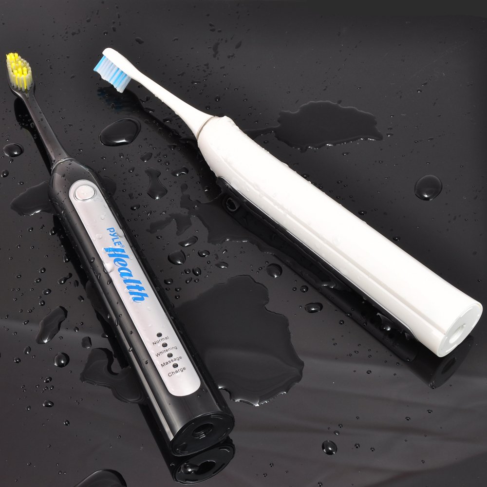 Pyle Wave Rechargeable Electric Toothbrush with 3 Cleaning Modes, UV Sanitizing Light, 2-Minute Timer, 2 Brush Heads & Charging Dock - Perfect for Kids, Teens & Adults - Ideal for Home, Travel & Daily Oral Care