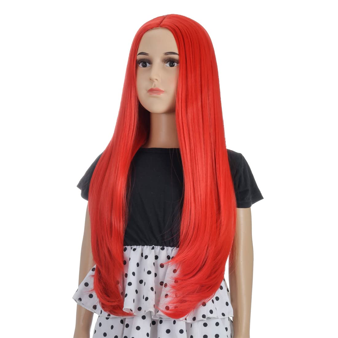 TANTAKO Kids Long Straight Red Wig - Synthetic Halloween Costume Wig for Girls & Boys, Fancy Dress Party Play Wig (Red) - Perfect for Halloween, Cosplay, Theatrical Performances & Dress-Up Play
