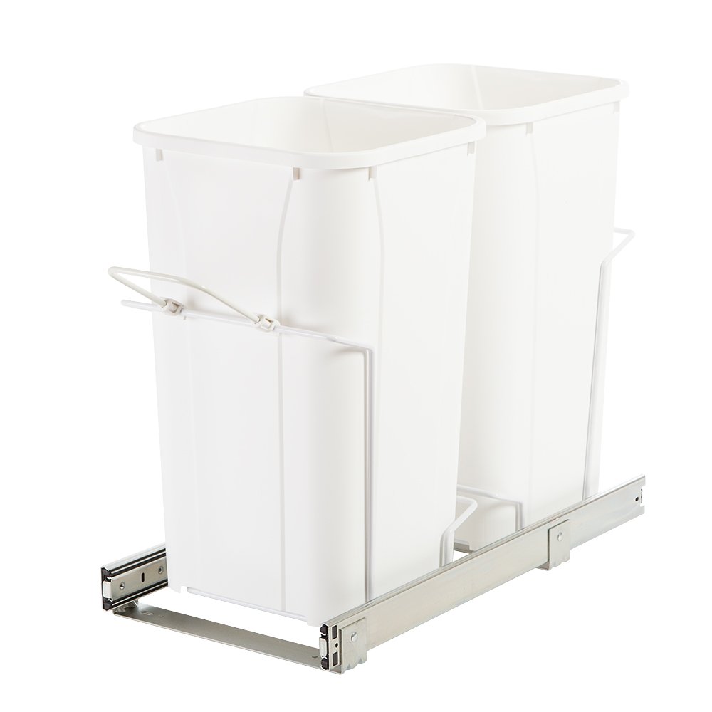 Knape & Vogt SBM12-2-27WH White Pull Out Trash Can - 27 Quart Under Cabinet Waste Bin, 18.75