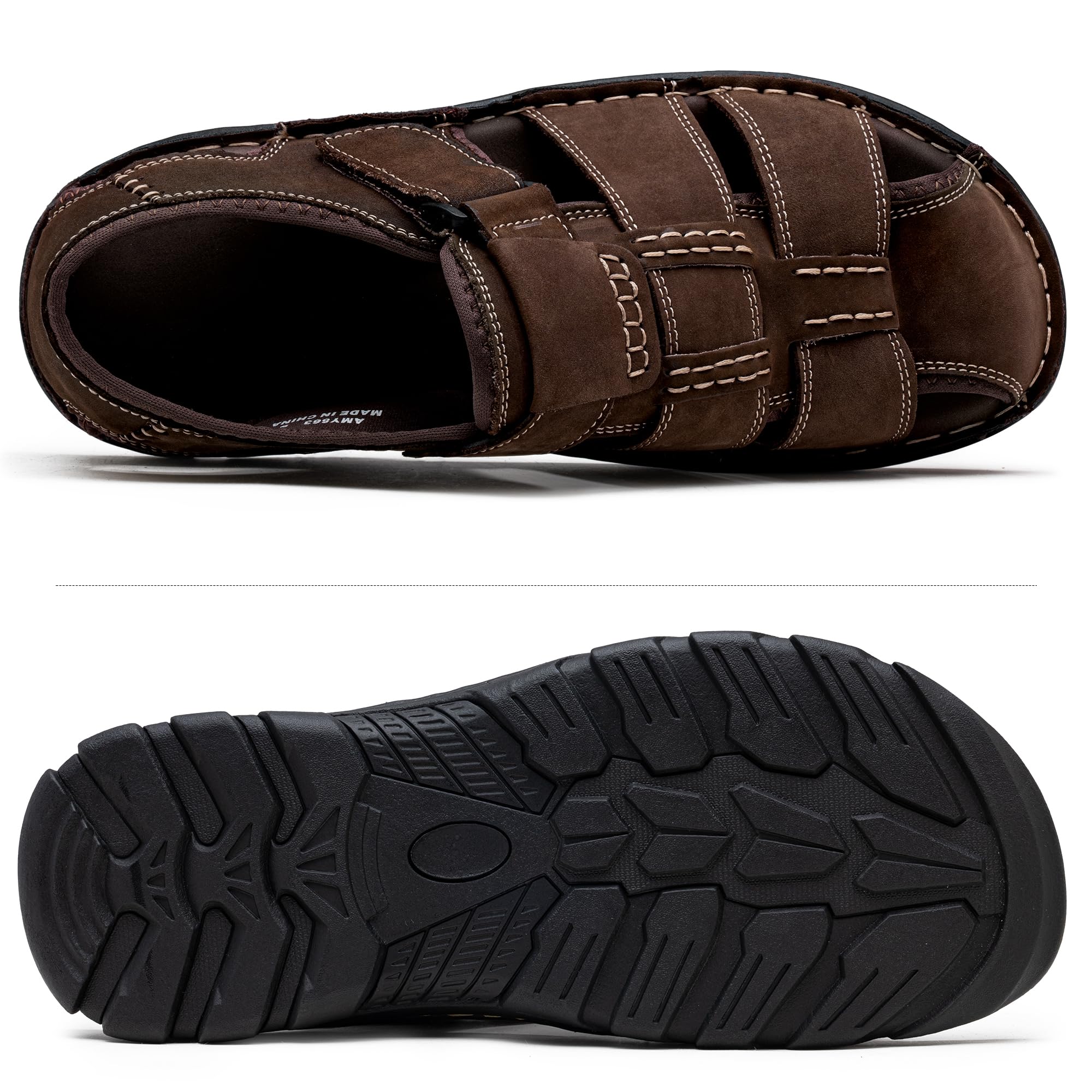 Jousen Men's Leather Open Toe Sandals - Breathable Beach Hiking Sandals for Outdoor Summer Sports | Perfect for Walking, Travel & Water Activities