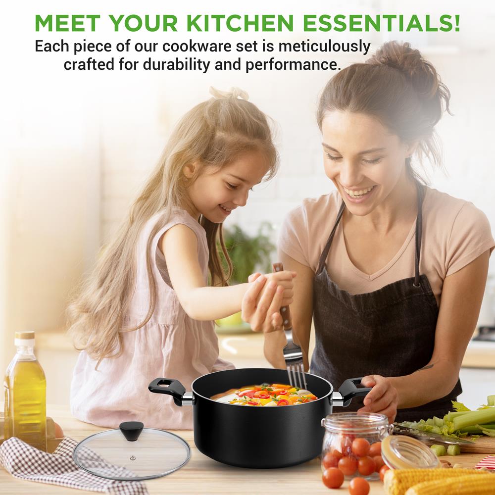Premium 10-Piece Nonstick Cookware Set for Home Kitchen - Pots & Pans with Glass Lids - Induction Compatible - Perfect for Frying, Boiling, Sauteing & Everyday Cooking