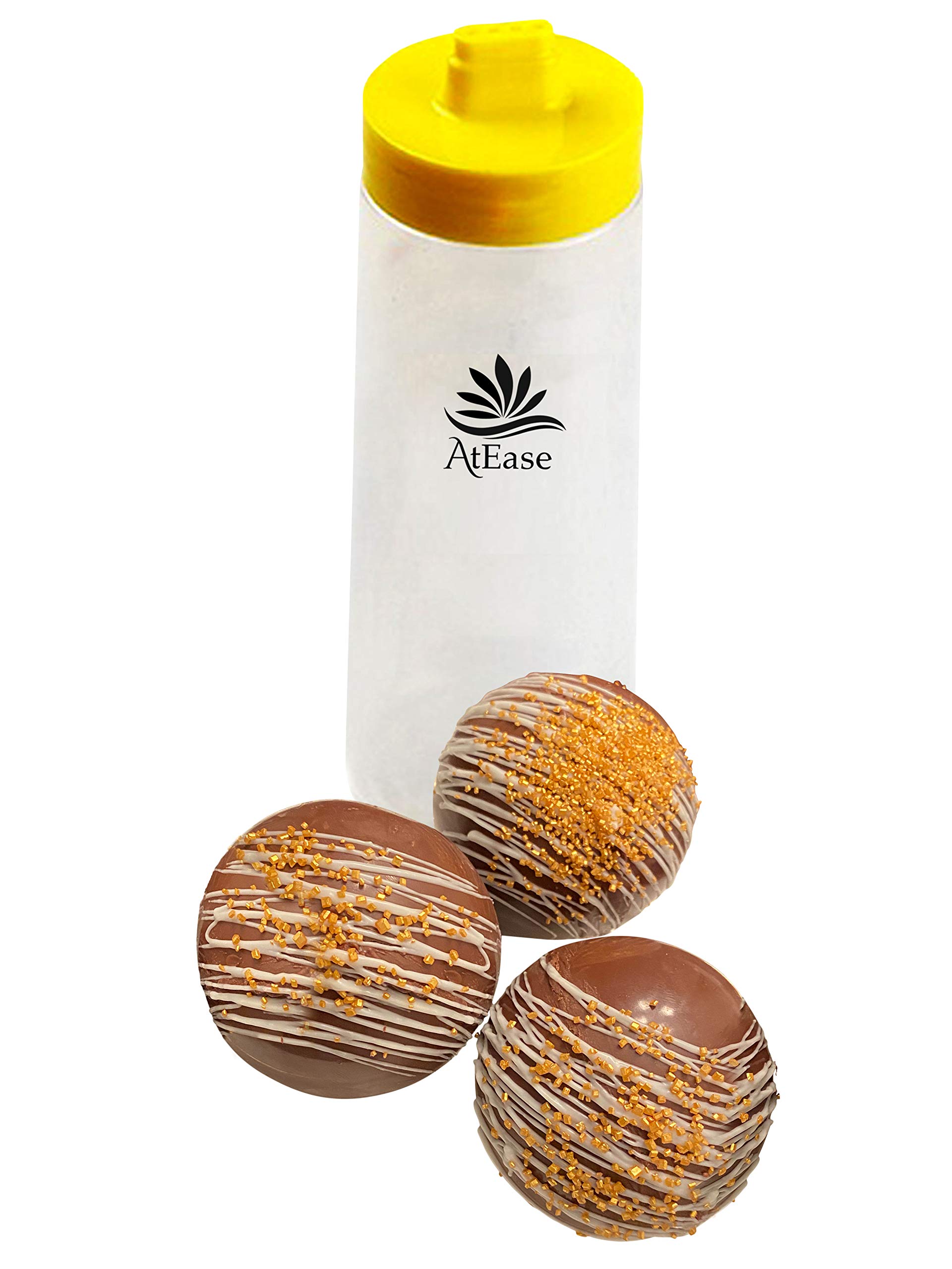 Hot Chocolate Bomb Drizzle Bottle - 4-Hole Condiment Dispenser for Sauce, Frosting & Candy Melts - Kitchen Squeeze Bottle with Lid & Free Chocolate Glaze Recipe - Perfect for Dessert Decorating, Baking & Party Treats