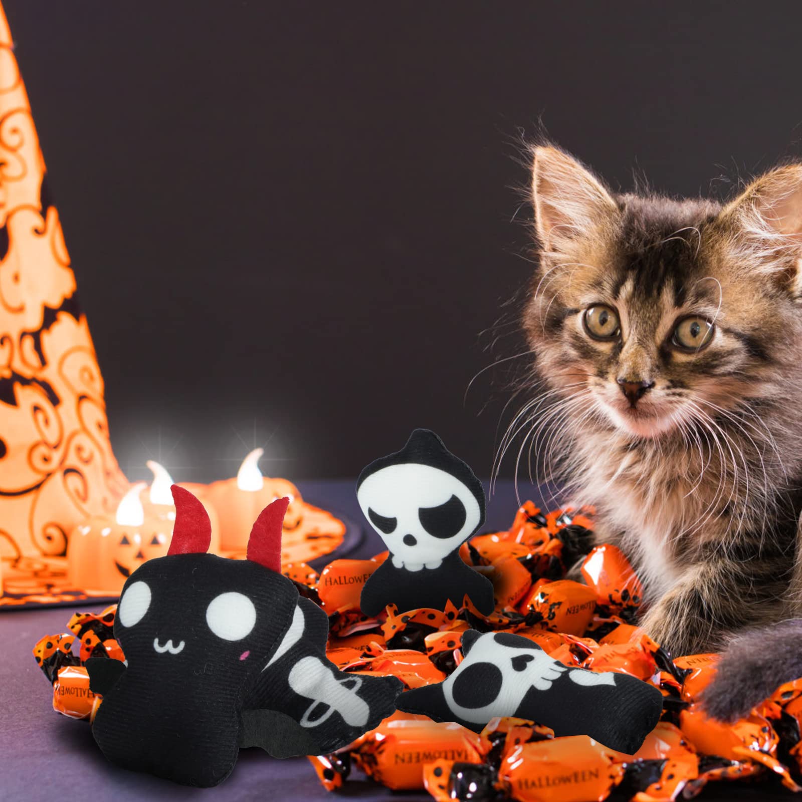 Horrible Halloween Ghost Catnip Toys for Cats - Set of 6 Bite-Resistant, 2-Sided Catnip Filled Chew Toys - Perfect Teething Toys for Kittens & Fun Playtime Gift for Cats - Great for Halloween Parties & Interactive Play