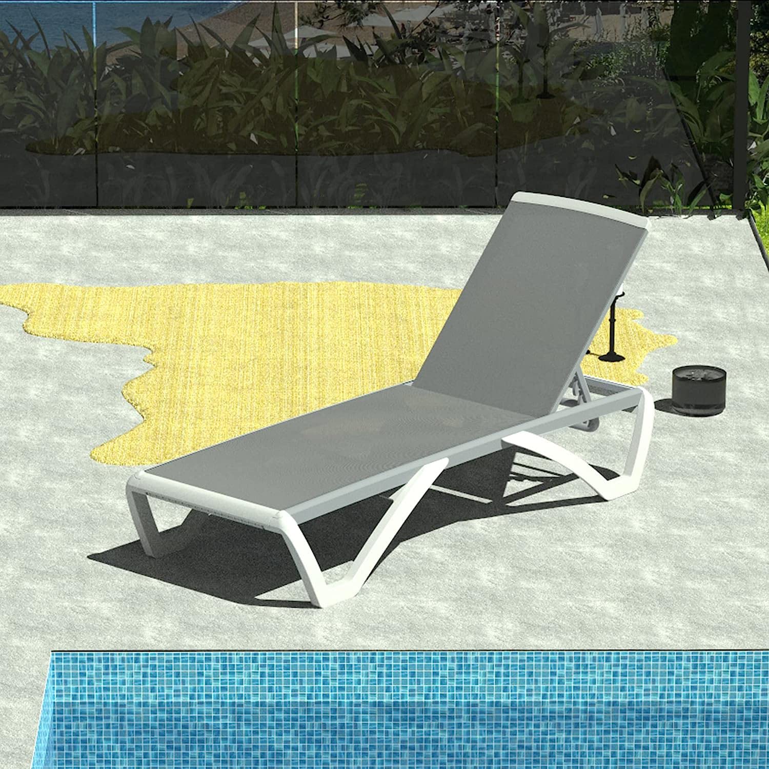 **Domi Patio Chaise Lounge - Adjustable Outdoor Aluminum Chair with Polypropylene Webbing for Beach, Yard, Balcony & Poolside - Perfect for Sunbathing & Relaxing (Grey, 1-Pack)**