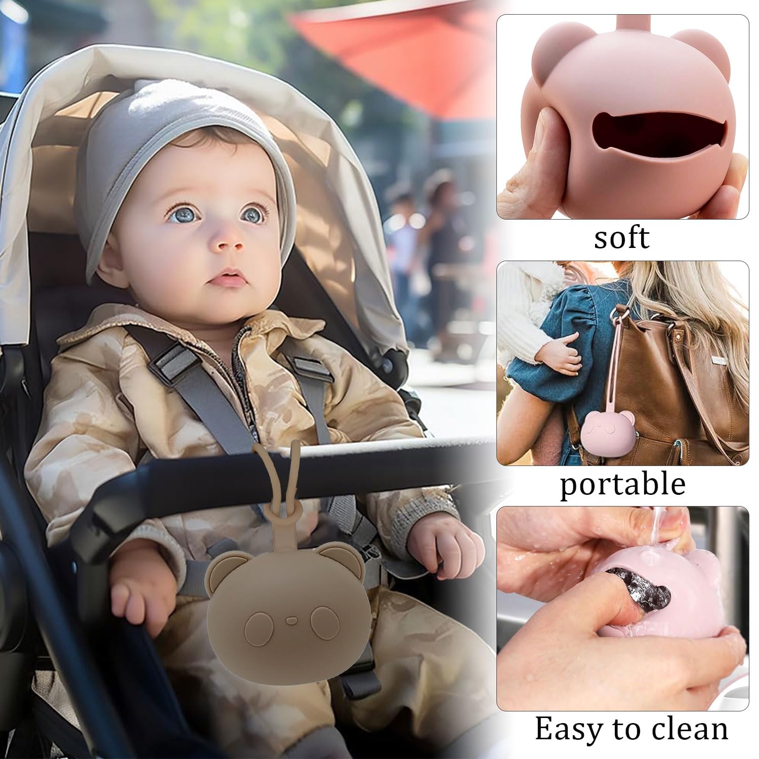 2 Pack Portable Silicone Pacifier Holder for Babies - On-The-Go Dummy Case for 2 Pacifiers - Travel-Friendly, Hygienic Baby Essentials for Strollers, Car Seats & Diaper Bags