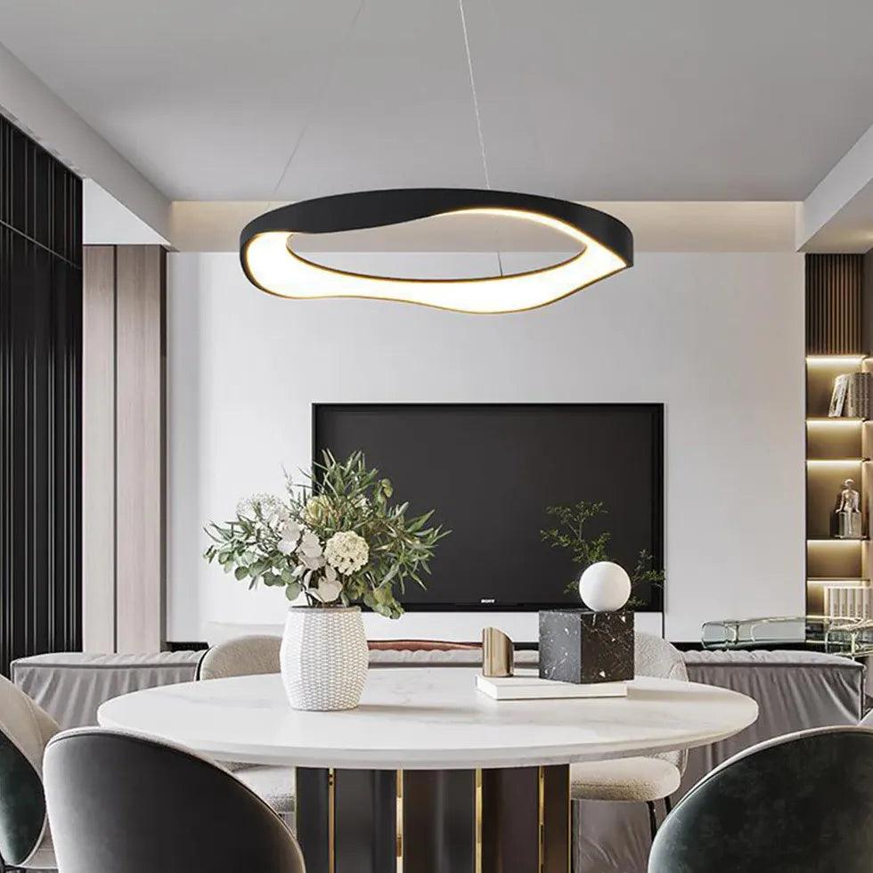 Modern Ring Shaped Metal Acrylic LED Pendant Light for Living Room - Dimmable Hanging Ceiling Lamp for Dining Room, Bedroom, Kitchen & Office Lighting