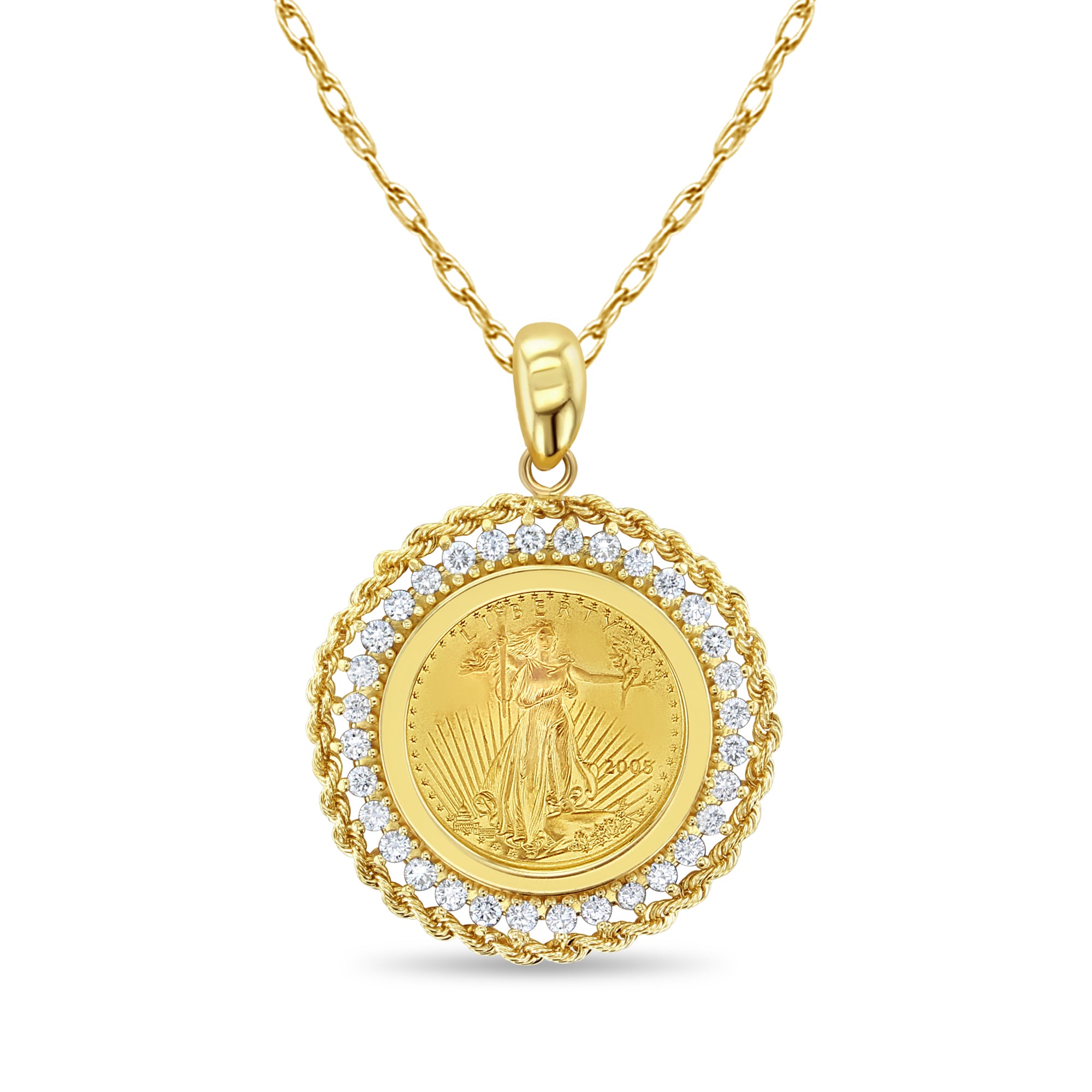 22K 1/10 oz Fine Gold Lady Liberty Coin with Diamond & Rope Halo Design - Perfect for Collectors, Investors & Luxury Gifts (Birthday, Anniversary, Valentine's Day)