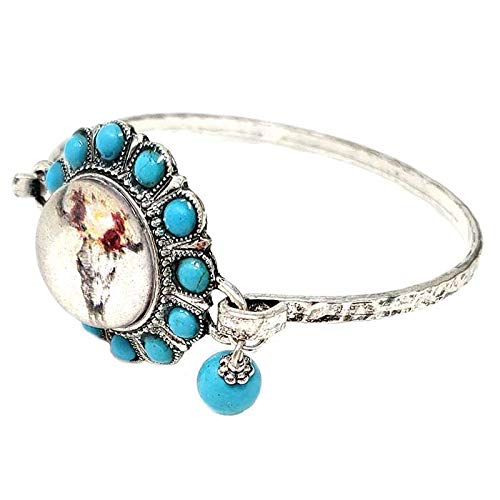 Western Longhorn Glass Bubble Charm Bracelet with Turquoise for Boho Style