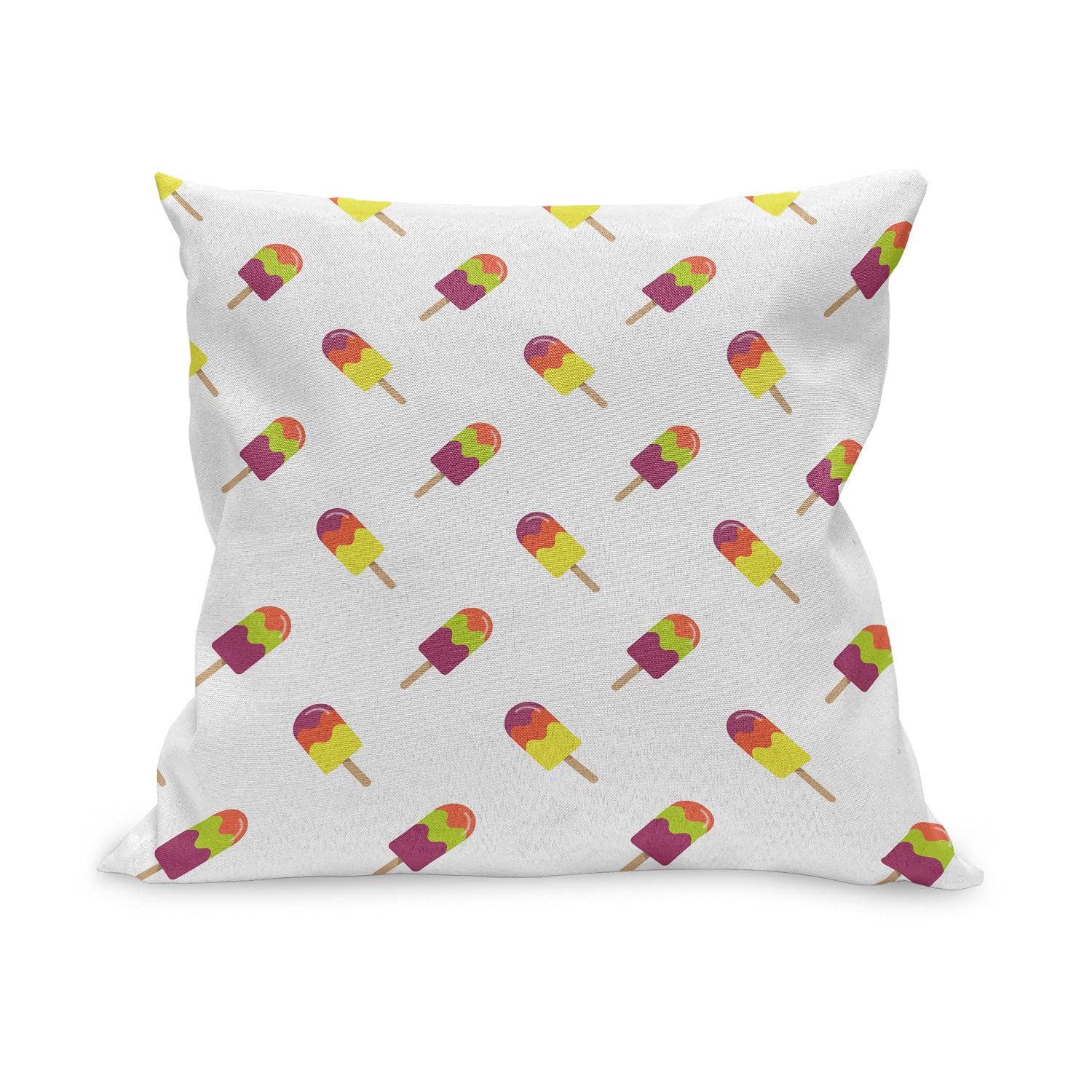 Ambesonne Ice Cream Throw Pillow Cover 16x16 Inch - Colorful Summer Snacks Diagonal Pattern Square Decorative Cushion Case for Sofa, Bed, Living Room - Sweet & Refreshing Multicolor Home Decor Accent