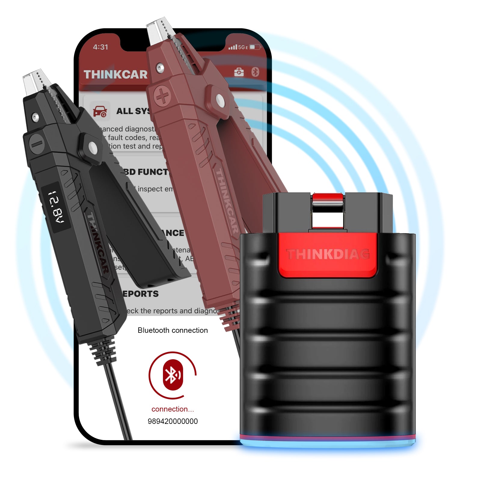 THINKDIAG + THINKEASY v2 Bluetooth OBD2 Scanner & Car Diagnostic Tool with Battery Tester Clips - Professional Vehicle Code Reader for Android & iOS - Perfect for Mechanics & DIY Car Maintenance
