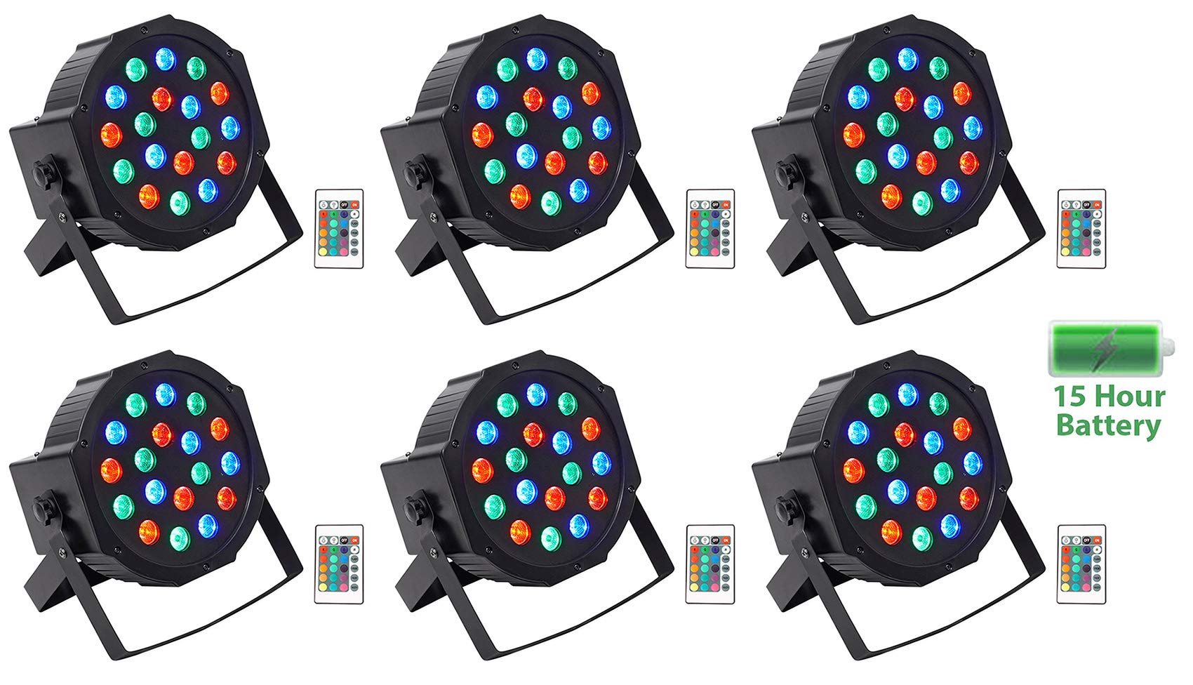 Rockville PAR 50 Rechargeable LED DMX DJ Lights - 6 Pack with Remote Control for Club, Stage, and Event Lighting | Battery-Powered Uplights for Weddings, Parties, and Nightclubs