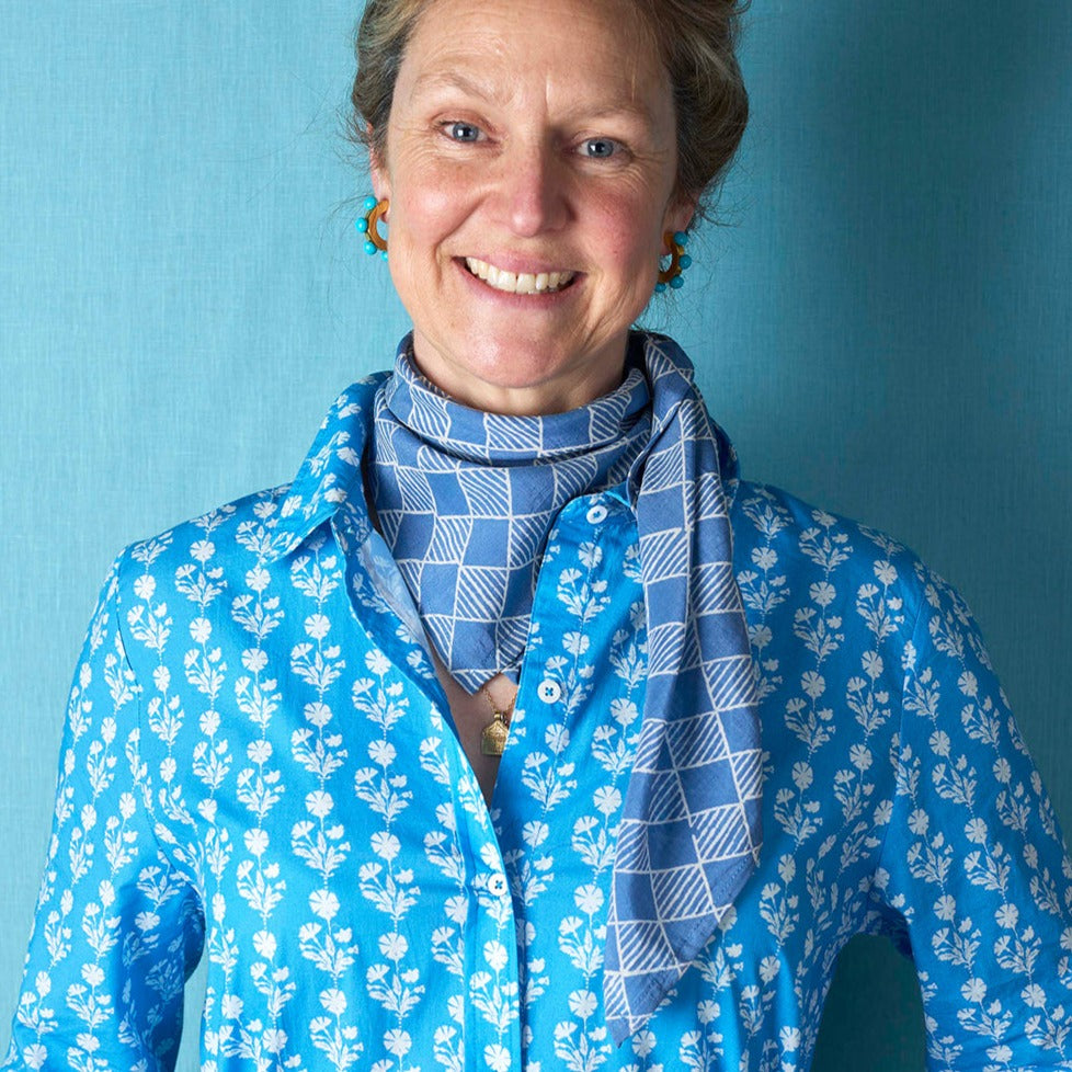 Blue Checkered Square Scarf - Stylish Accessory for Women, Men, Fashion & Winter Outfits