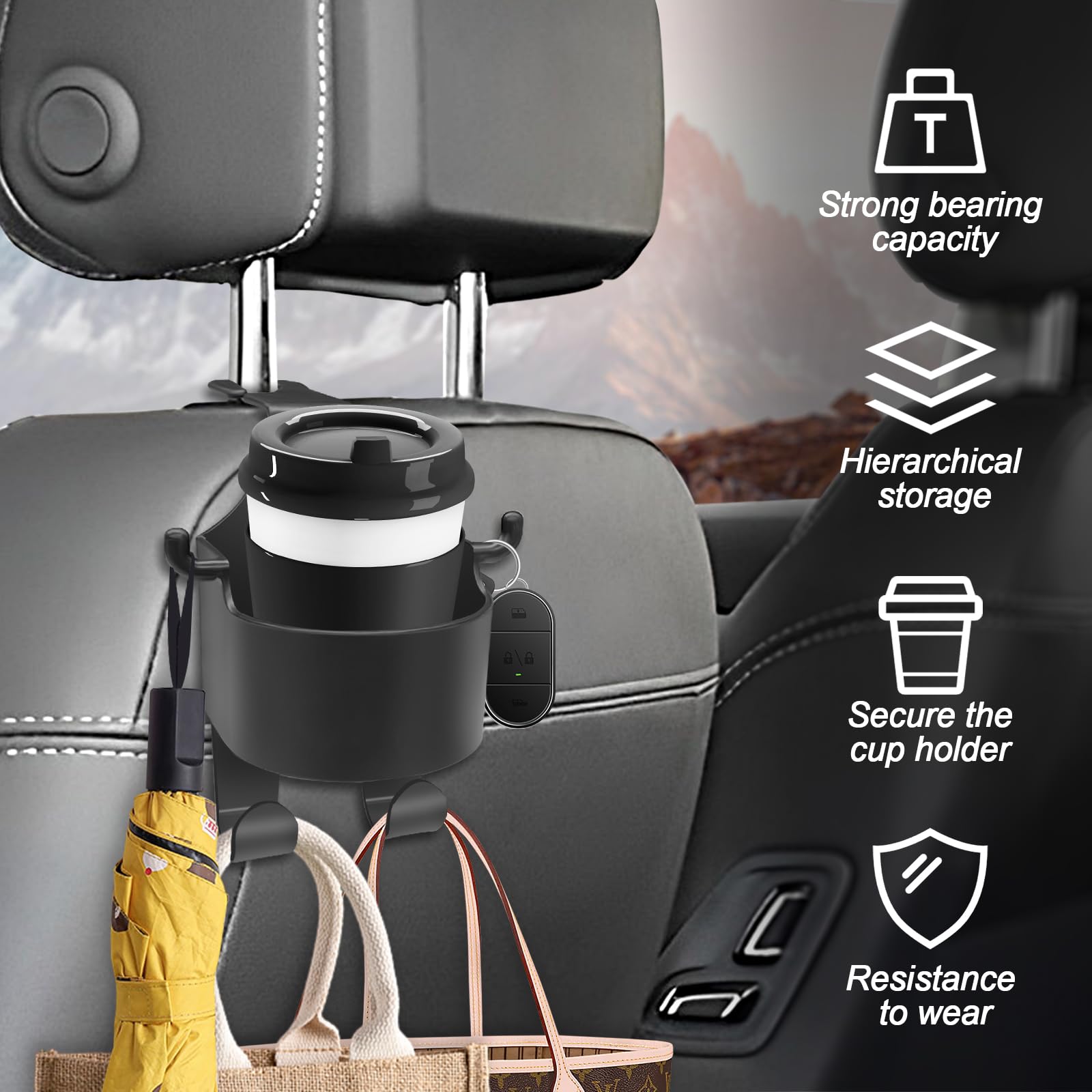 2 Pack Car Headrest Organizer - 3-in-1 Phone & Cup Holder for Travel