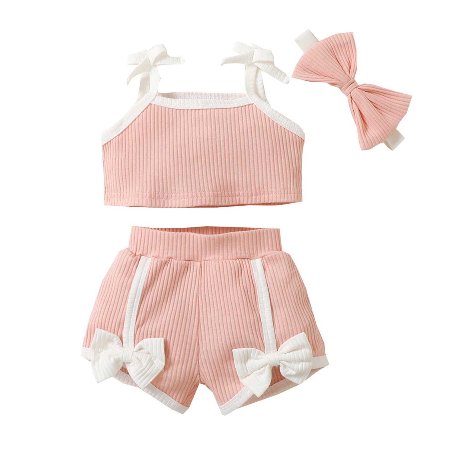 Stylish Toddler Girls Sleeveless Ribbed Vest & Bow Shorts Set with Headband - Cute Summer Outfit for Playdates, Beach Trips & Photo Shoots