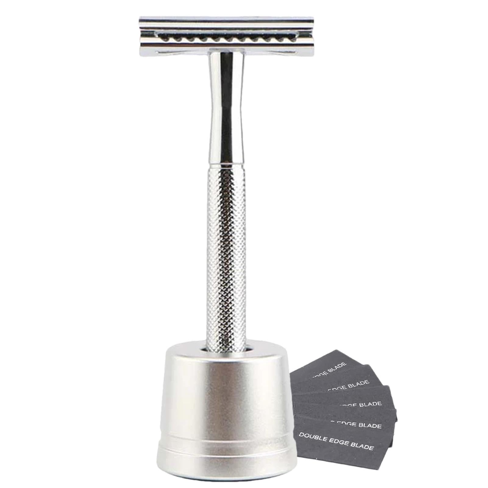Premium Double Edge Safety Razor for Men - 14.5×5×3.5cm Metal Shaving Razor with Travel Case - Silver - Ideal for Home Use, Travel & Gifts