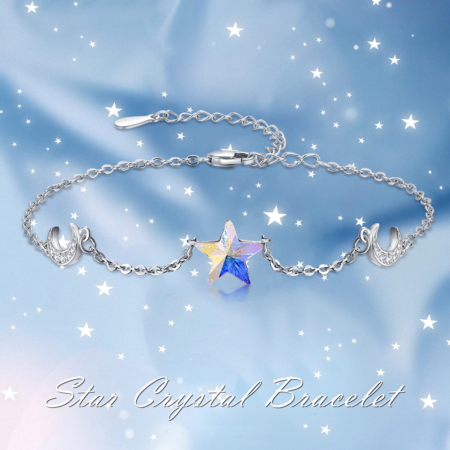 Dreamy Sterling Silver Moon and Star Bracelet for Women - Celestial Jewelry Gift for Birthday, Anniversary & Everyday Wear